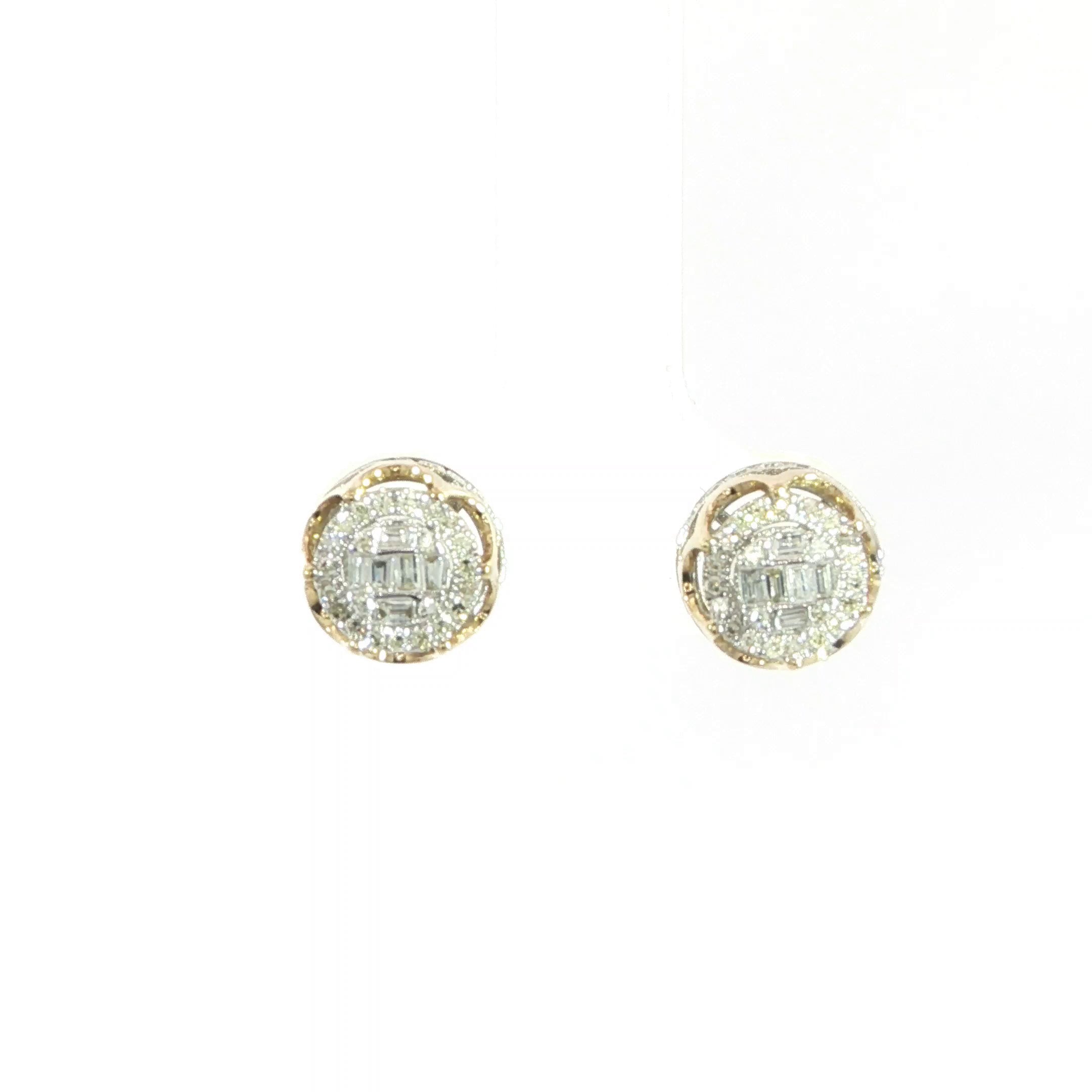 10K Yellow Gold Natural Diamond Round Cluster Earrings