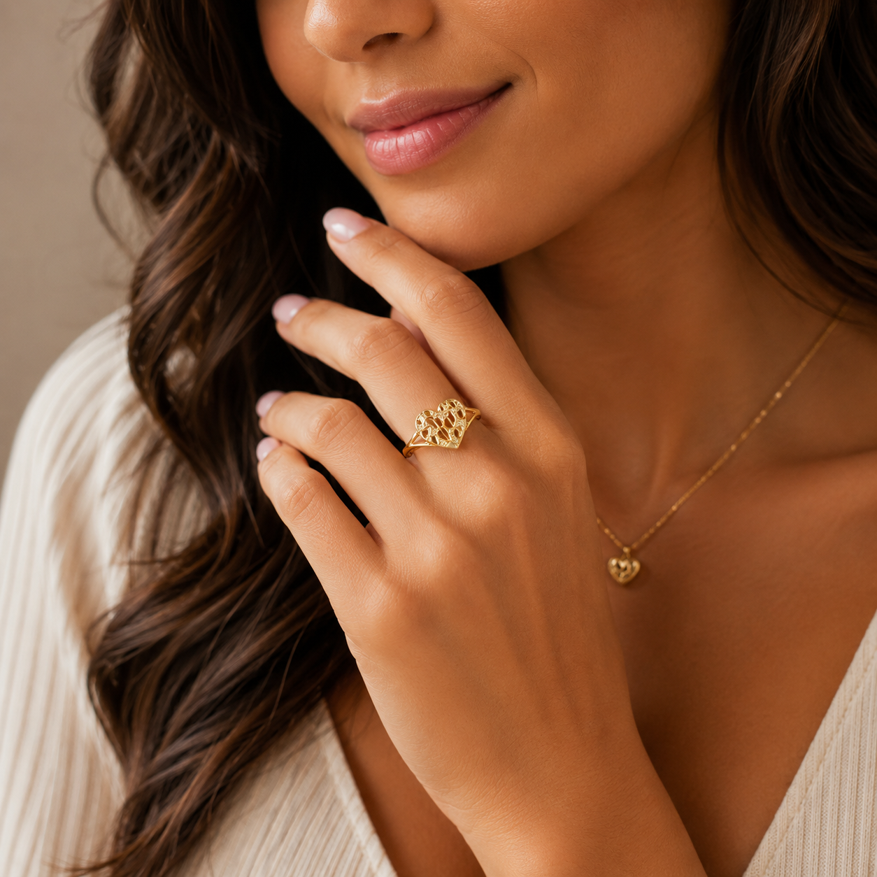 Small Heart Nugget Ring on Hand Model