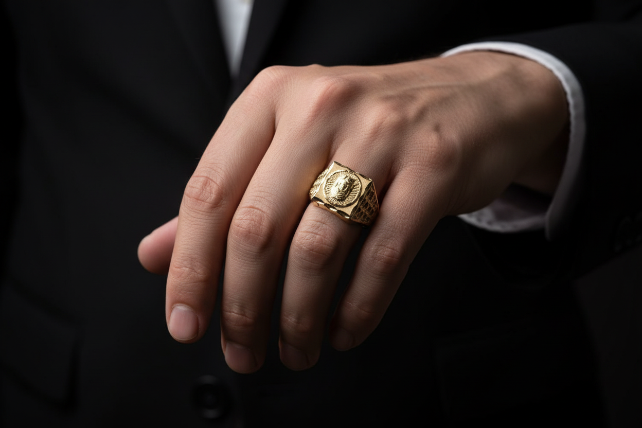 Mens Jesus Head Gold Ring