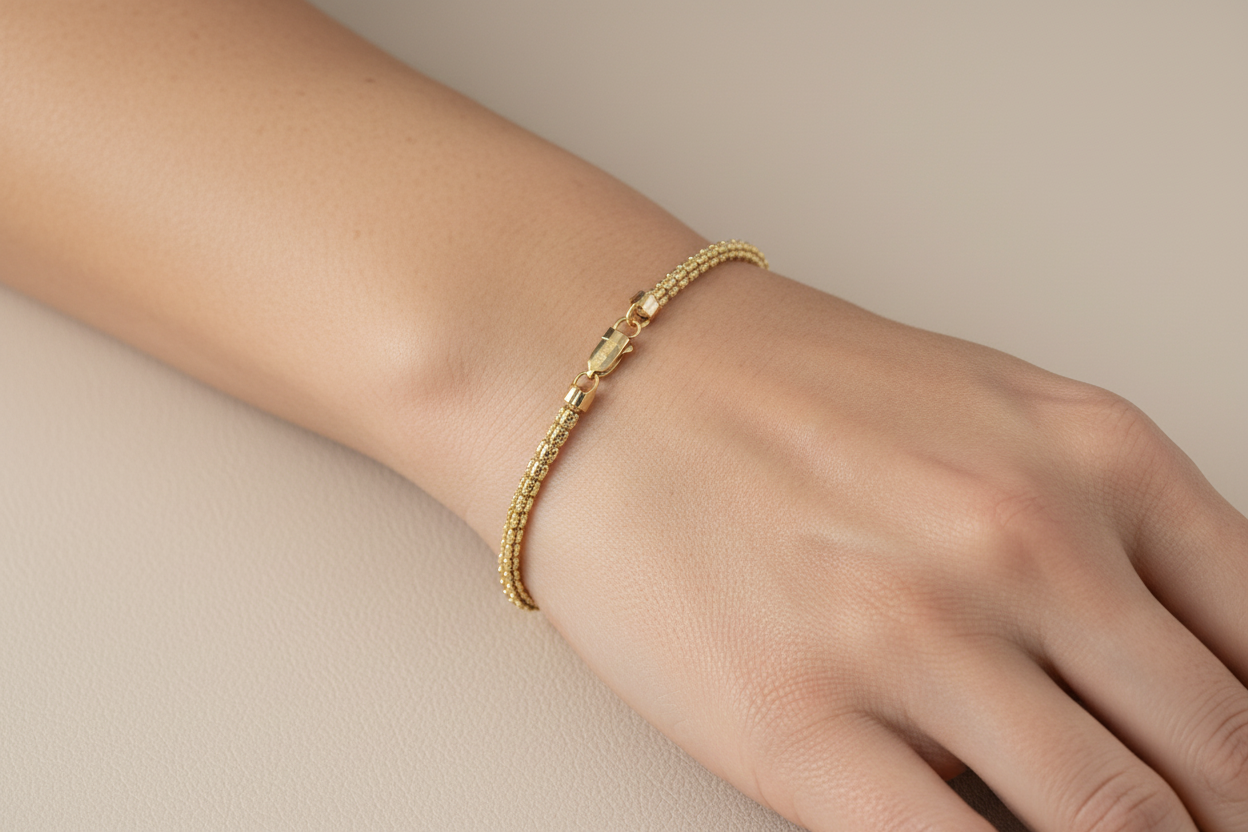 10K Diamond Cut Beaded Bracelet – 3.4MM