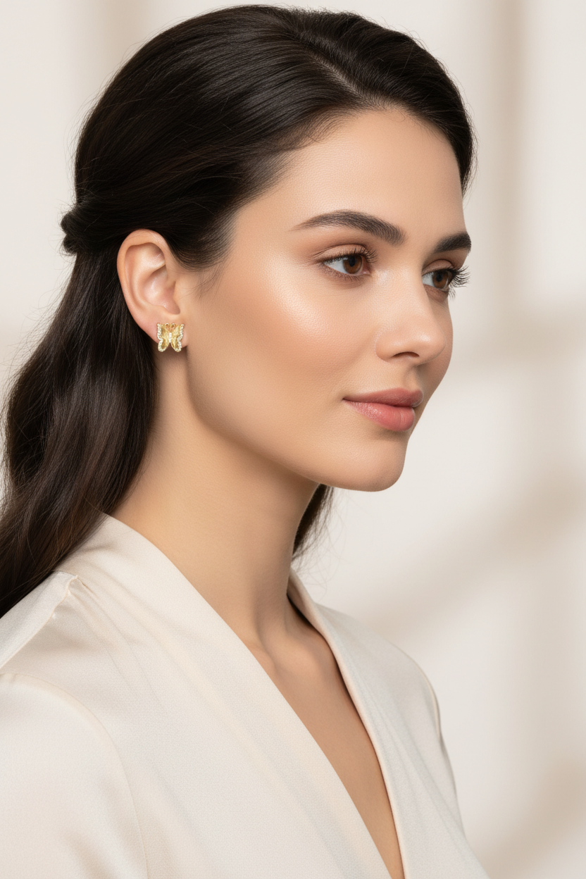 10K Yellow Gold Butterfly Diamond Earrings – 0.16 CTW