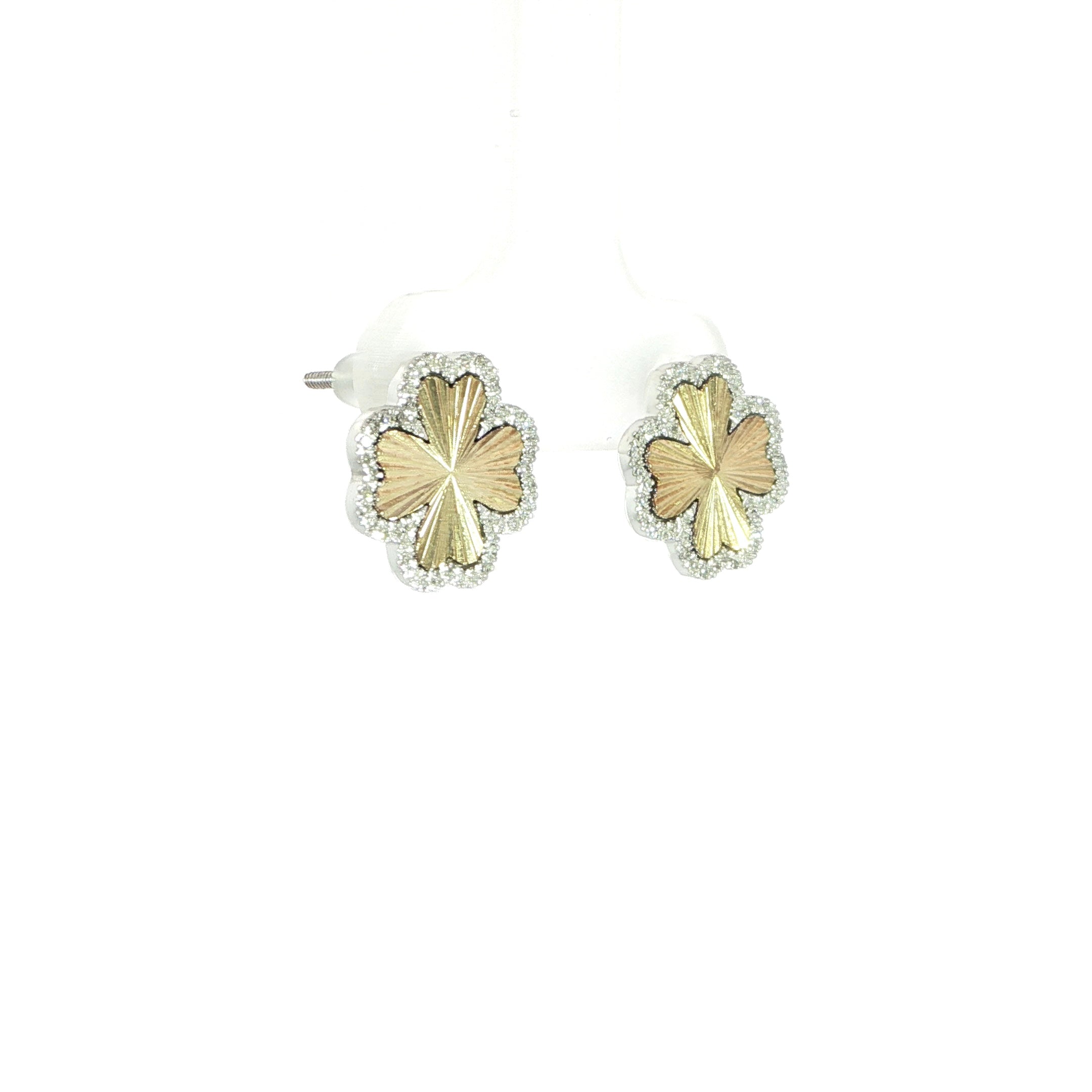 10K Yellow Gold Clover Earrings Diamond Halo – 0.14 CTW