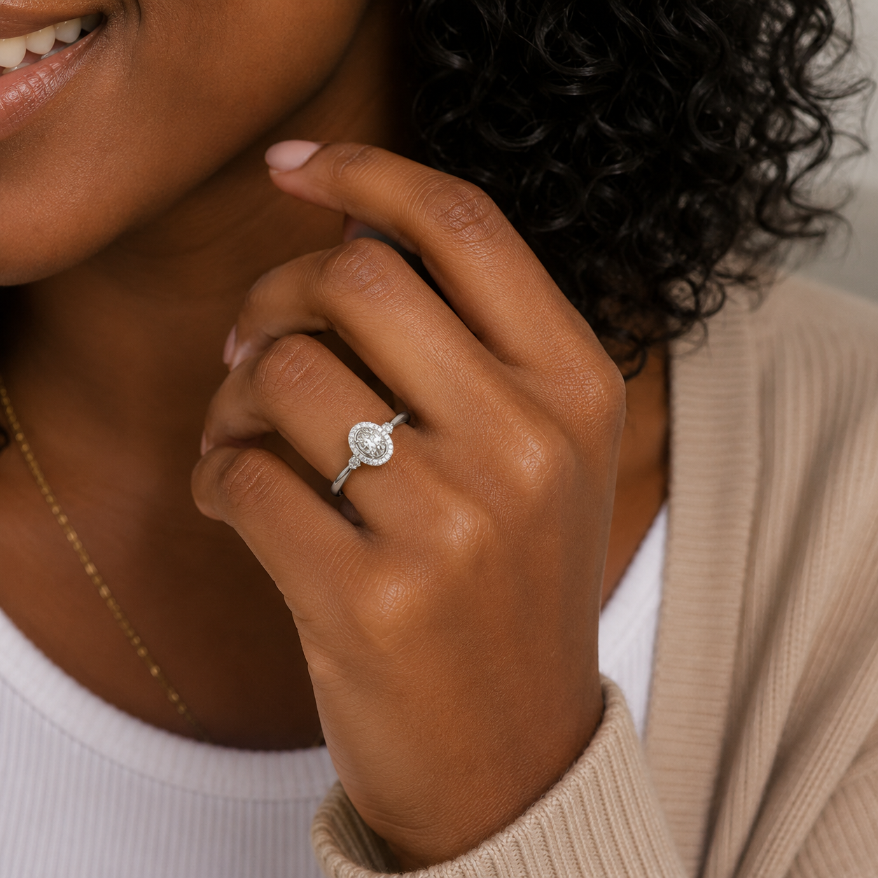 10K Oval Shaped Cluster with Halo Ring
