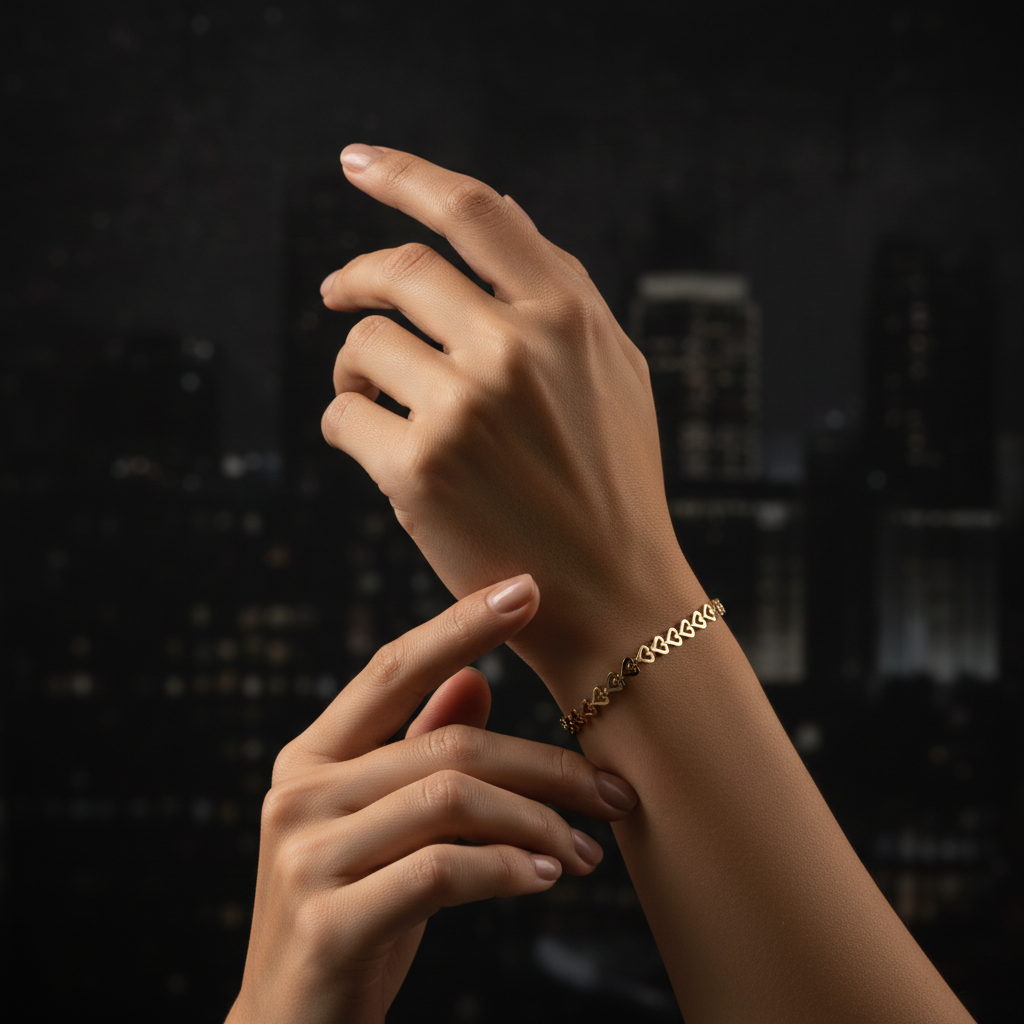 10K yellow gold diamond-cut heart pattern bracelet