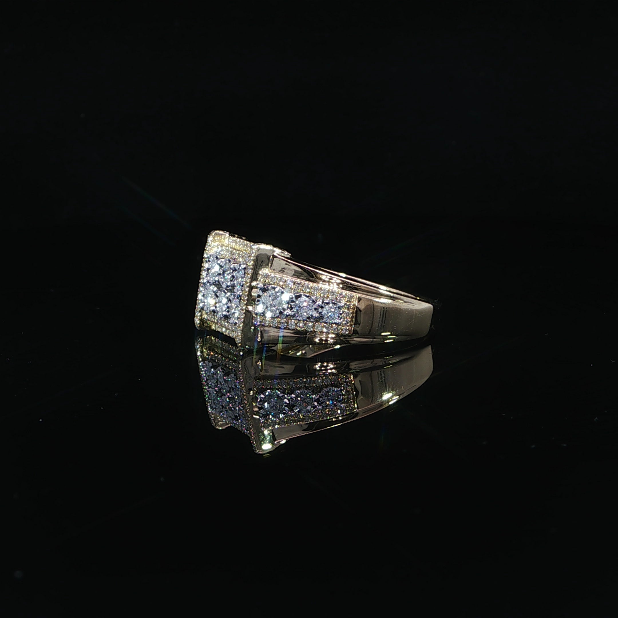 Men's natural diamond rectangular signet ring with diamond-accented shoulders