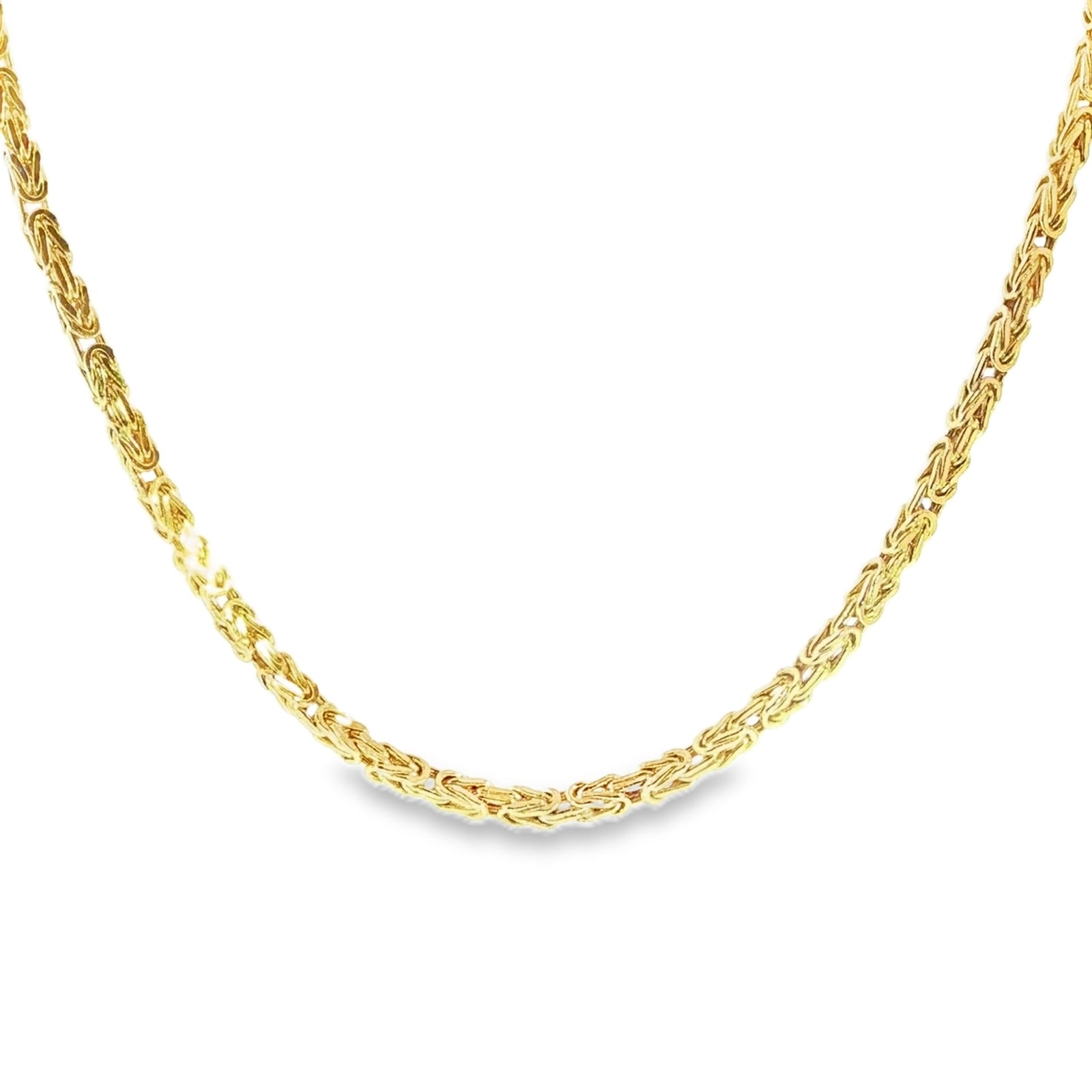 10K Yellow Gold Byzantine Chain Necklace In 4MM Gold Style.