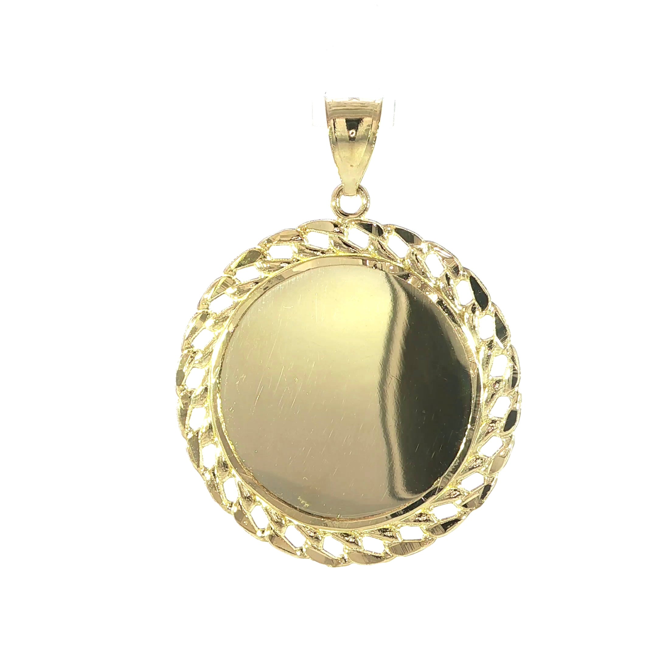 10K Yellow Gold Diamond-Cut Cuban Picture Frame Pendant 31MM