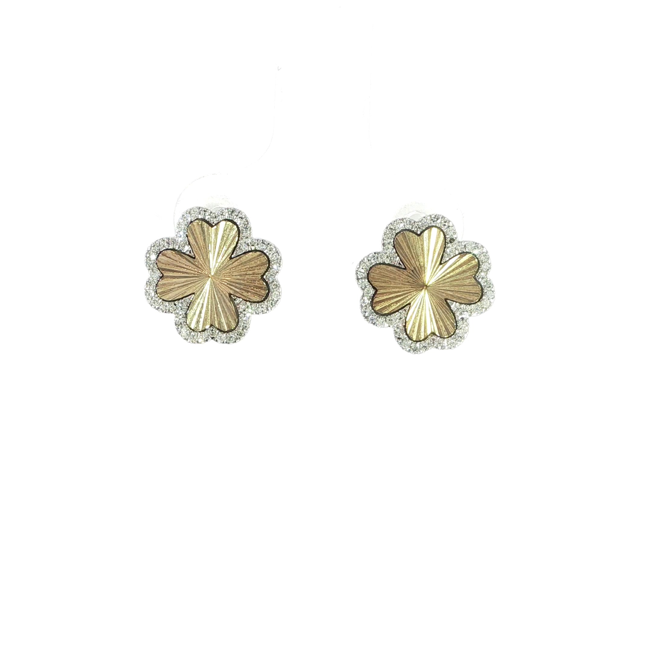 10K yellow gold diamond-cut clover earrings with natural diamond halo 12MM