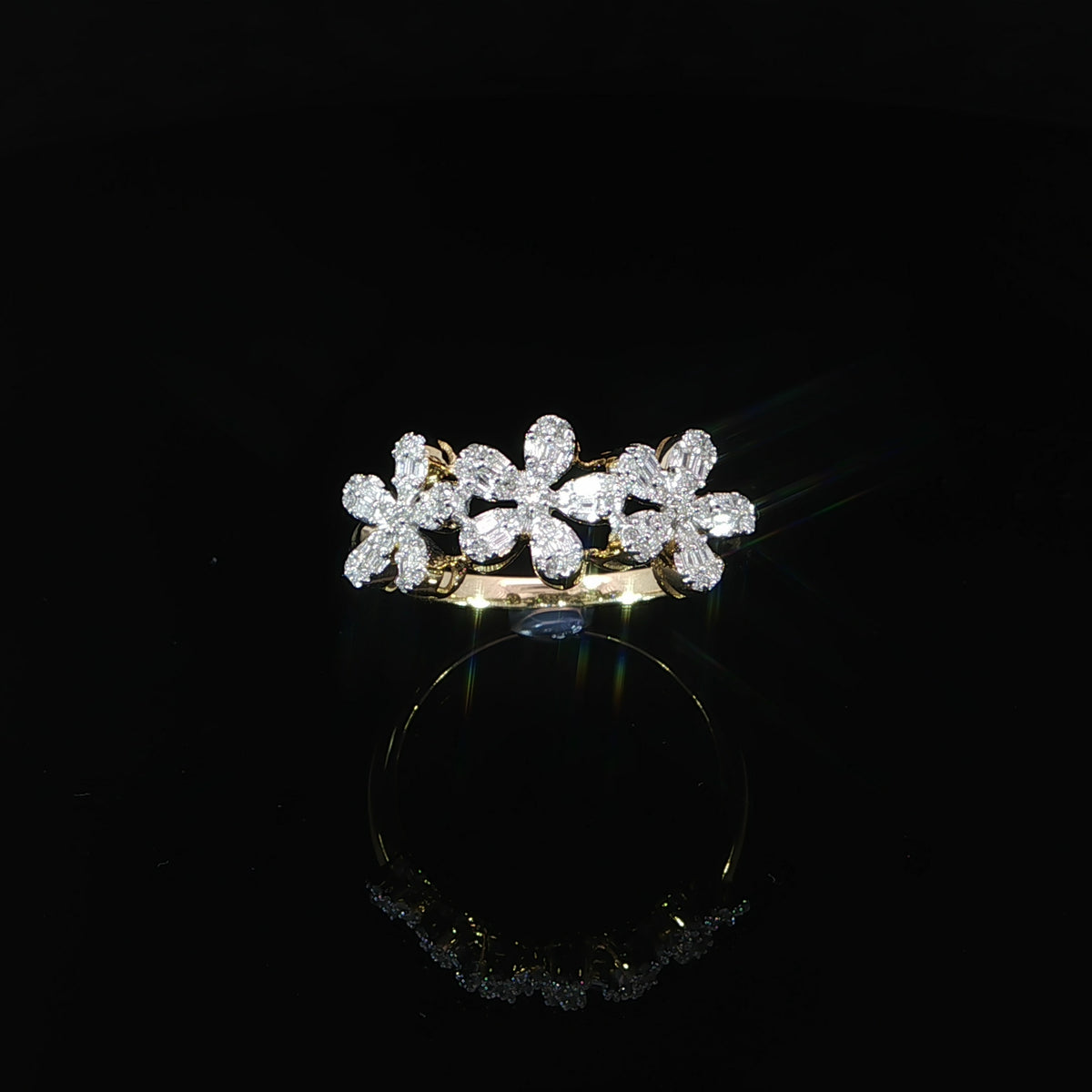 10K yellow gold floral diamond ring angled view