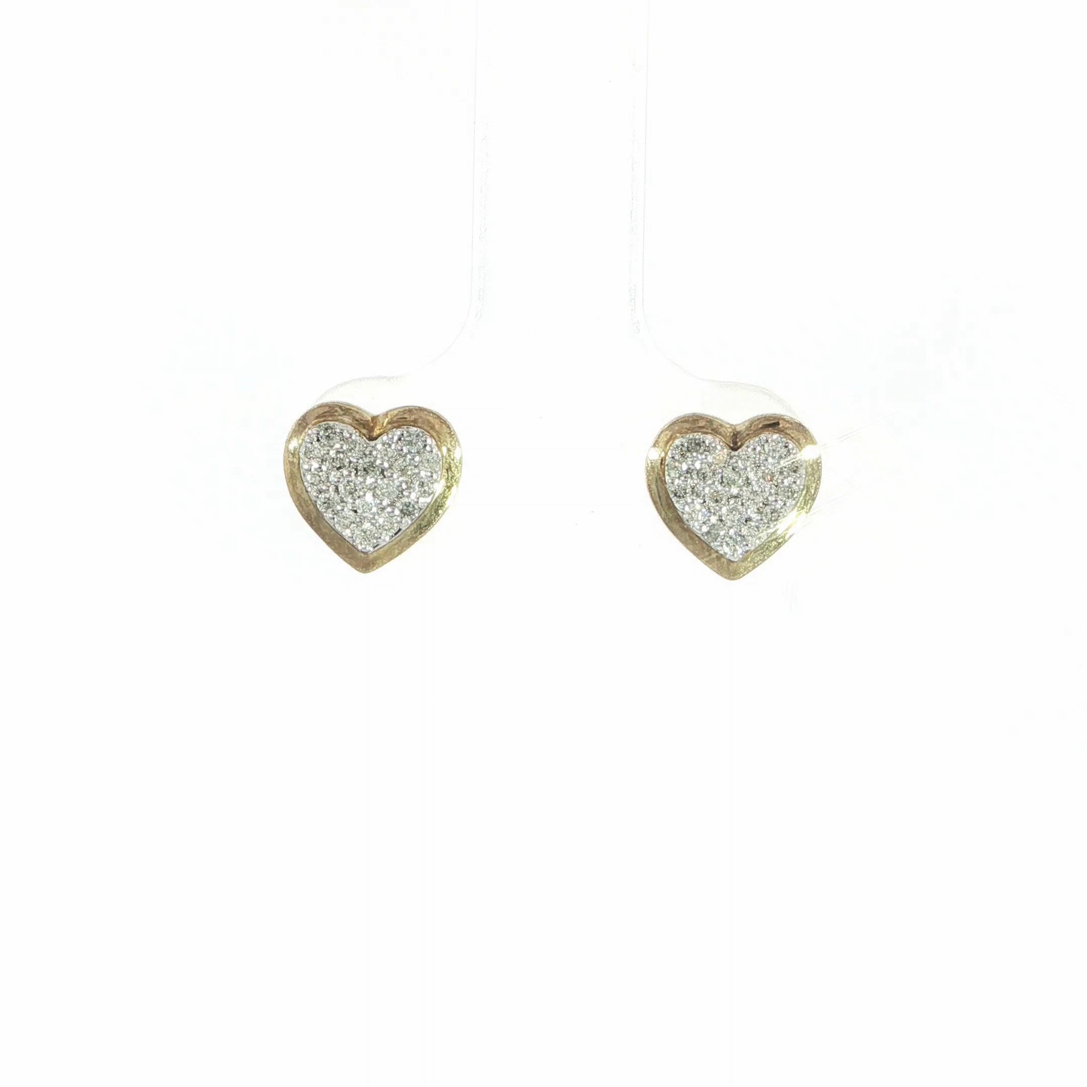 10K yellow gold heart cluster earrings with natural SI-quality diamonds