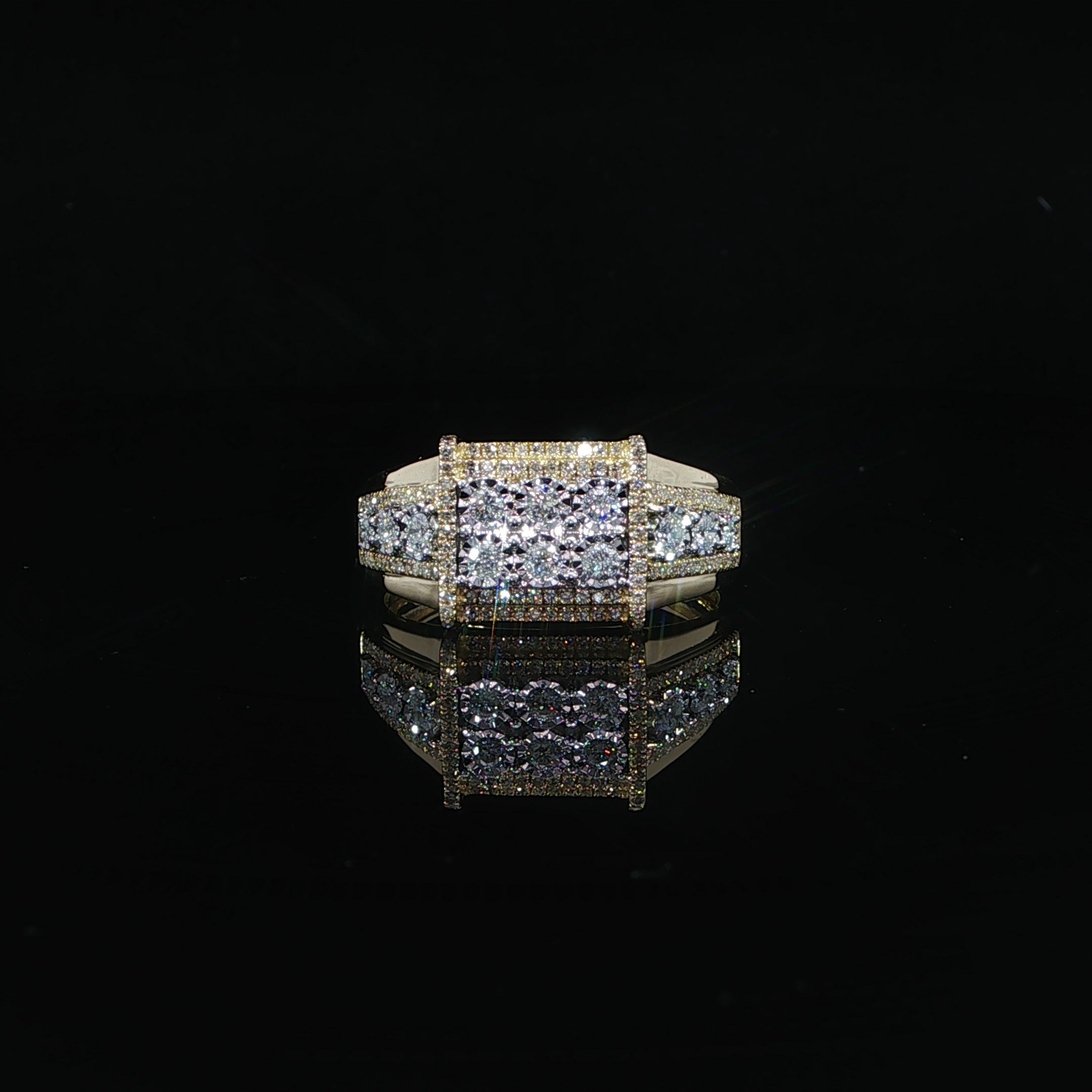 Men's 10K yellow gold natural diamond rectangular cluster signet ring with 0.59 CTW