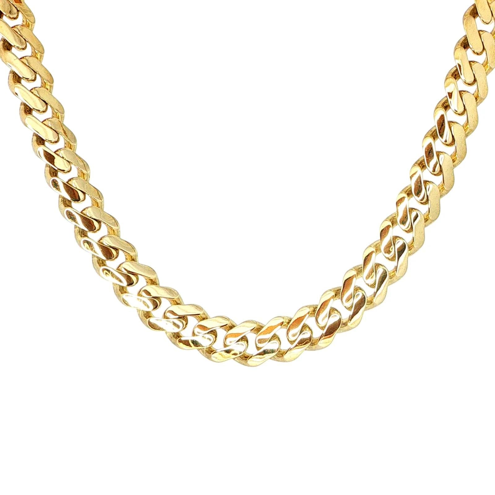 Thick 10K Yellow Gold Monaco Branded Cuban Link Chain Necklace.