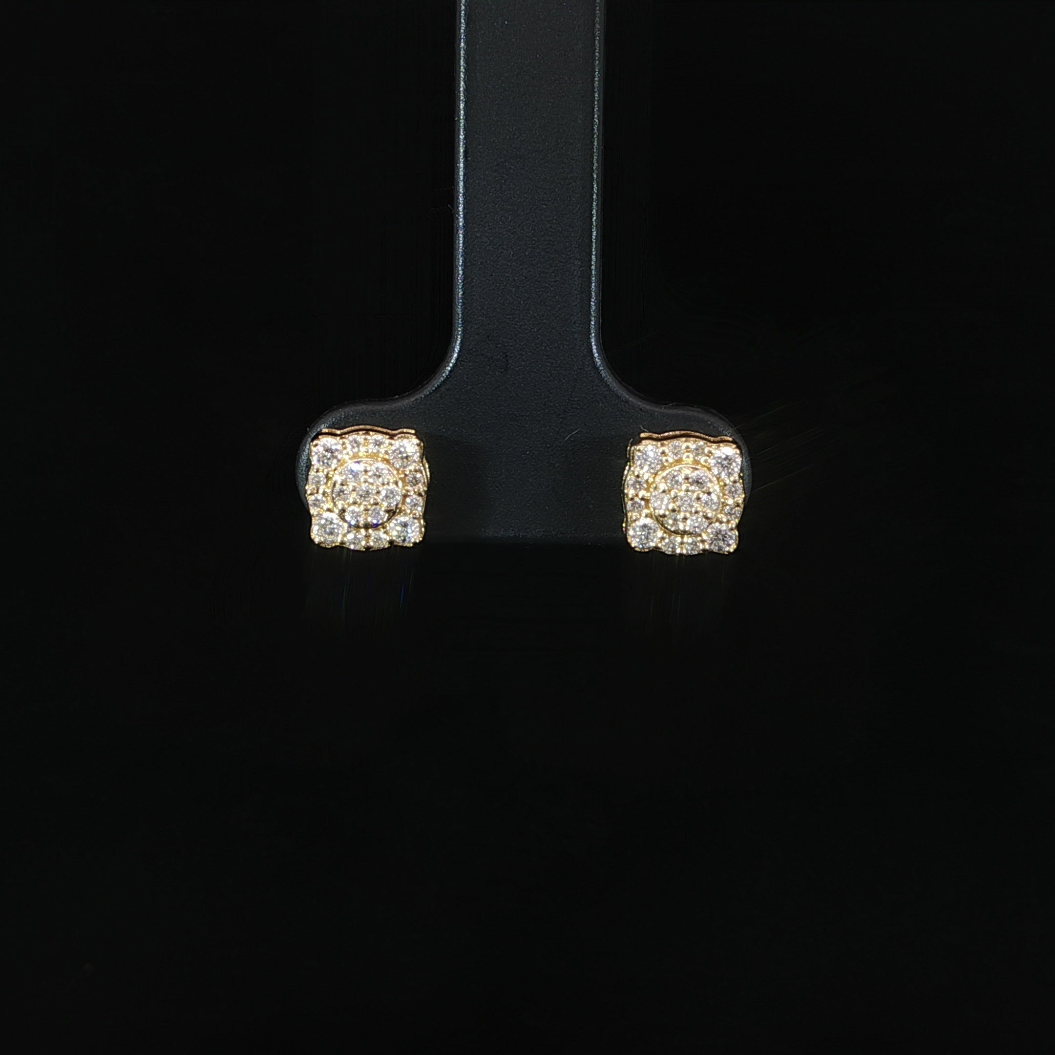 10K yellow gold natural diamond cushion halo cluster stud earrings