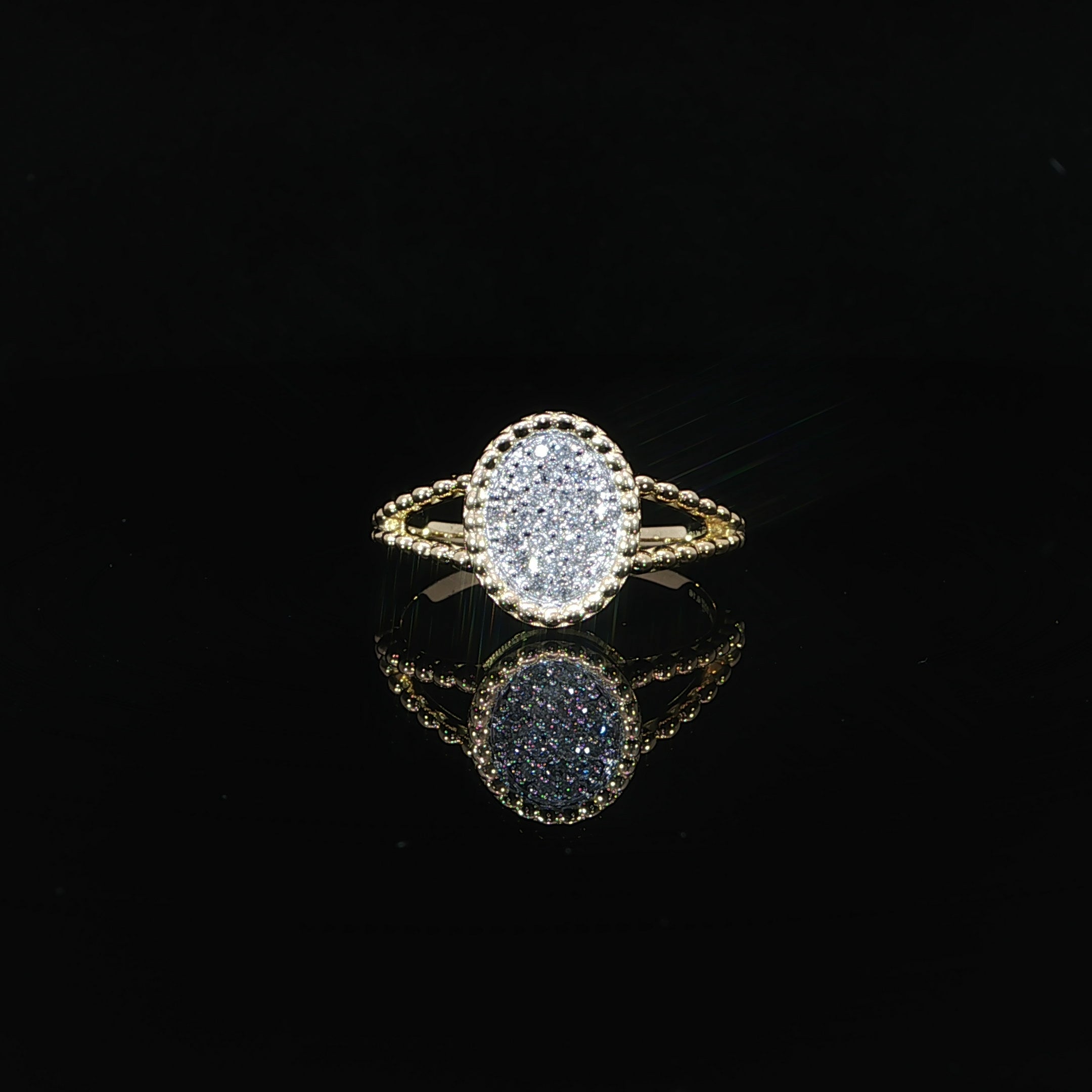 10K yellow gold natural diamond oval cluster ring with 0.16 CTW