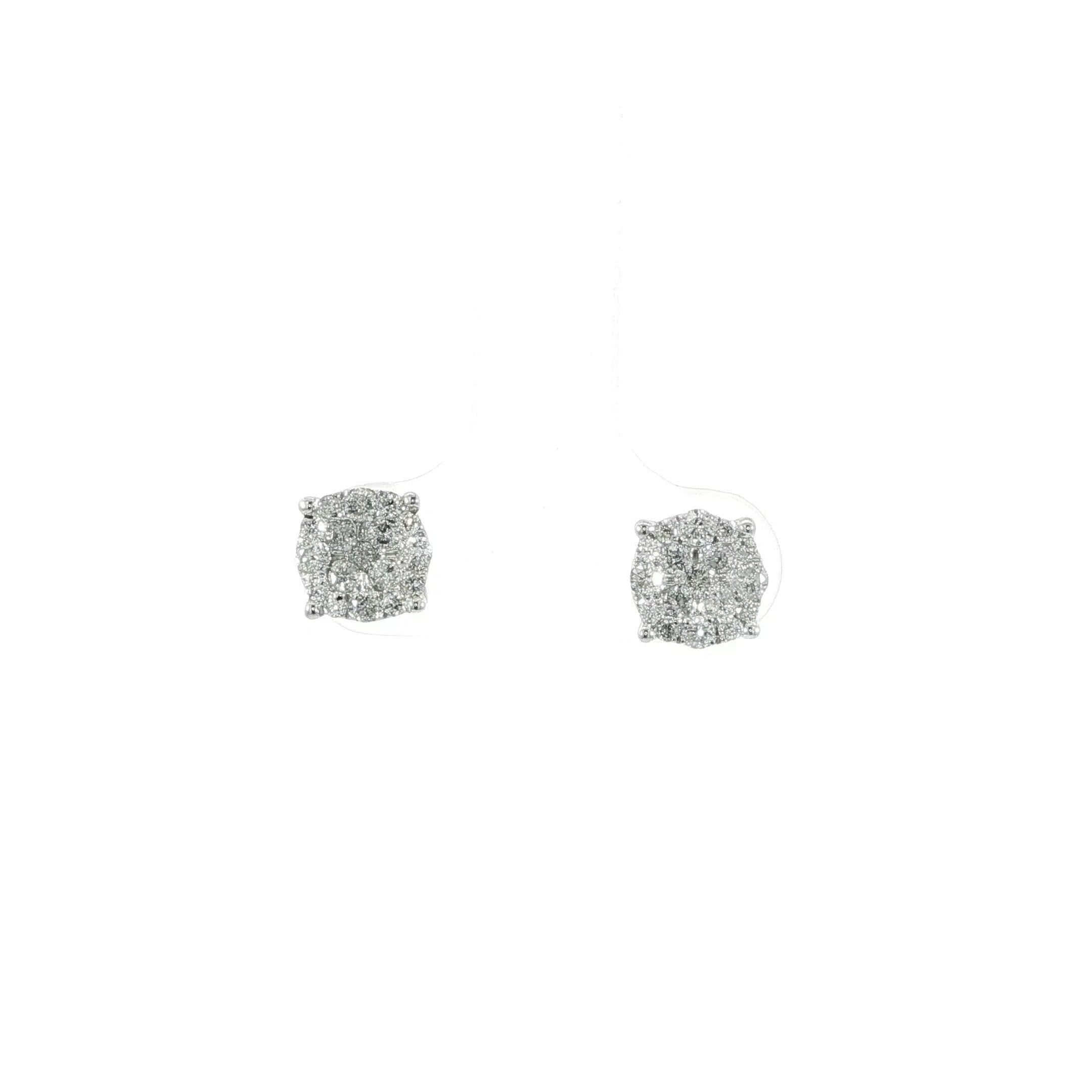 10K yellow gold round cluster natural diamond earrings with screw backs