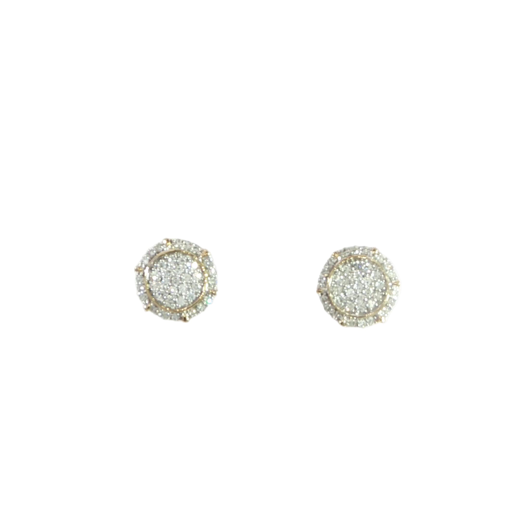 10K yellow gold round natural diamond cluster stud earrings with 0.12 CTW diamonds and screw backs