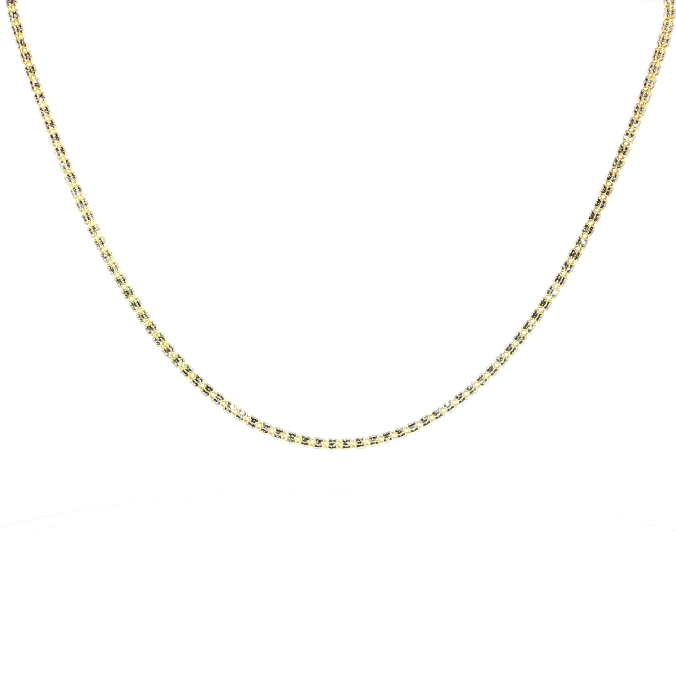 10K Yellow Gold Two-Tone Diamond-Cut Beaded Link Chain Necklace 2.6MM.