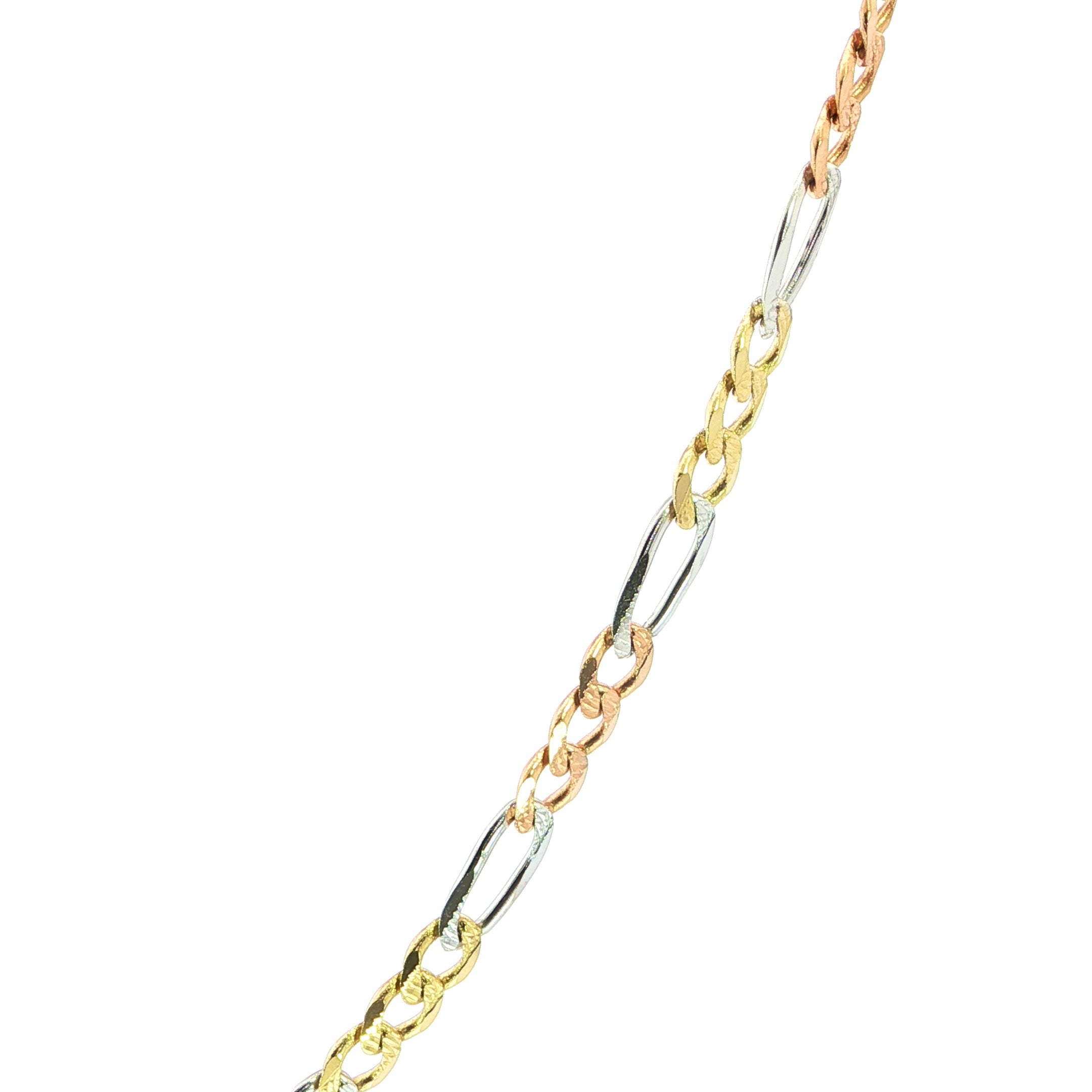 14K Solid Figaro 3-Color Chain Necklace - 4.4 MM