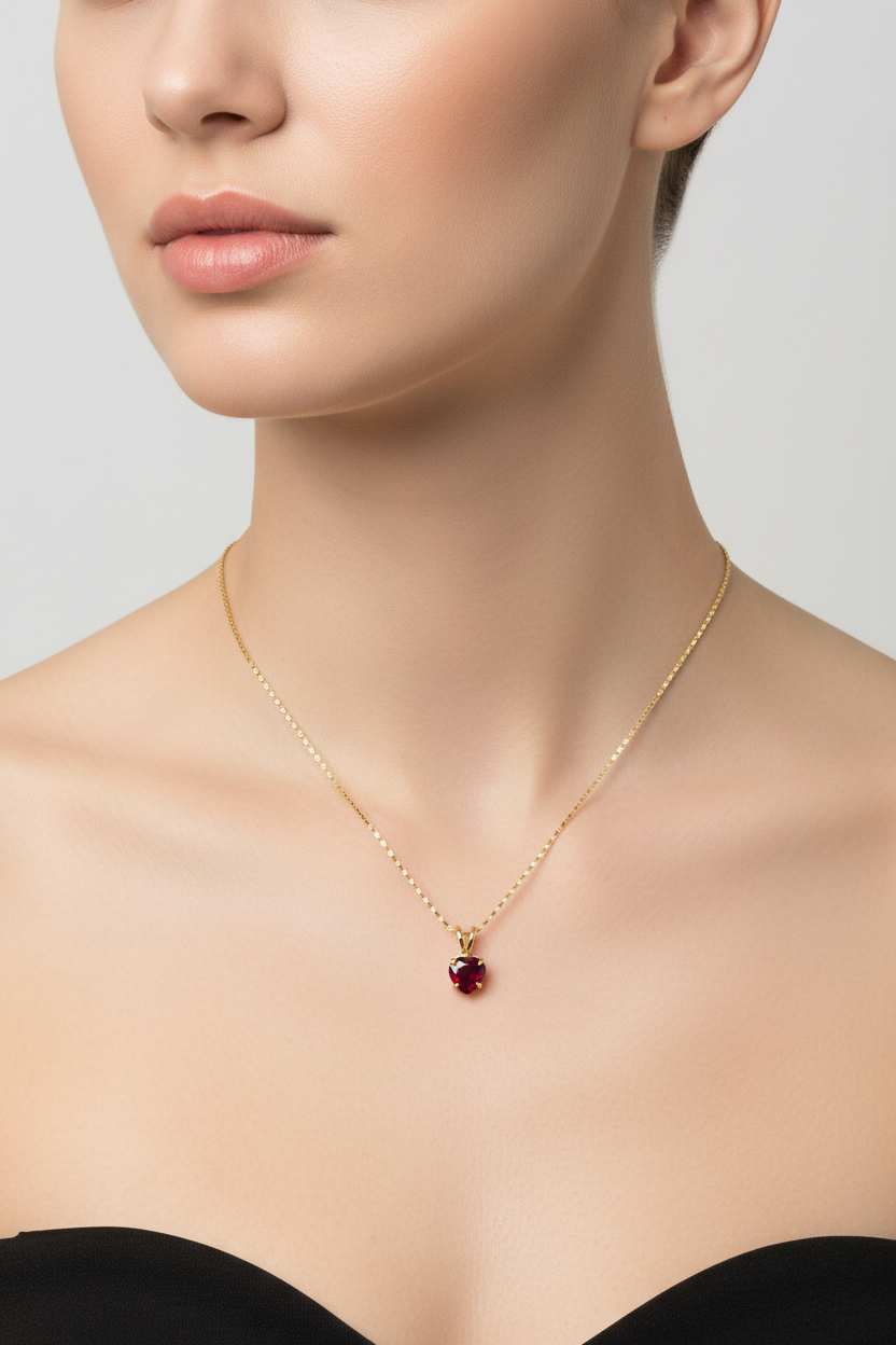 14K Gold Heart-Shaped Ruby Necklace
