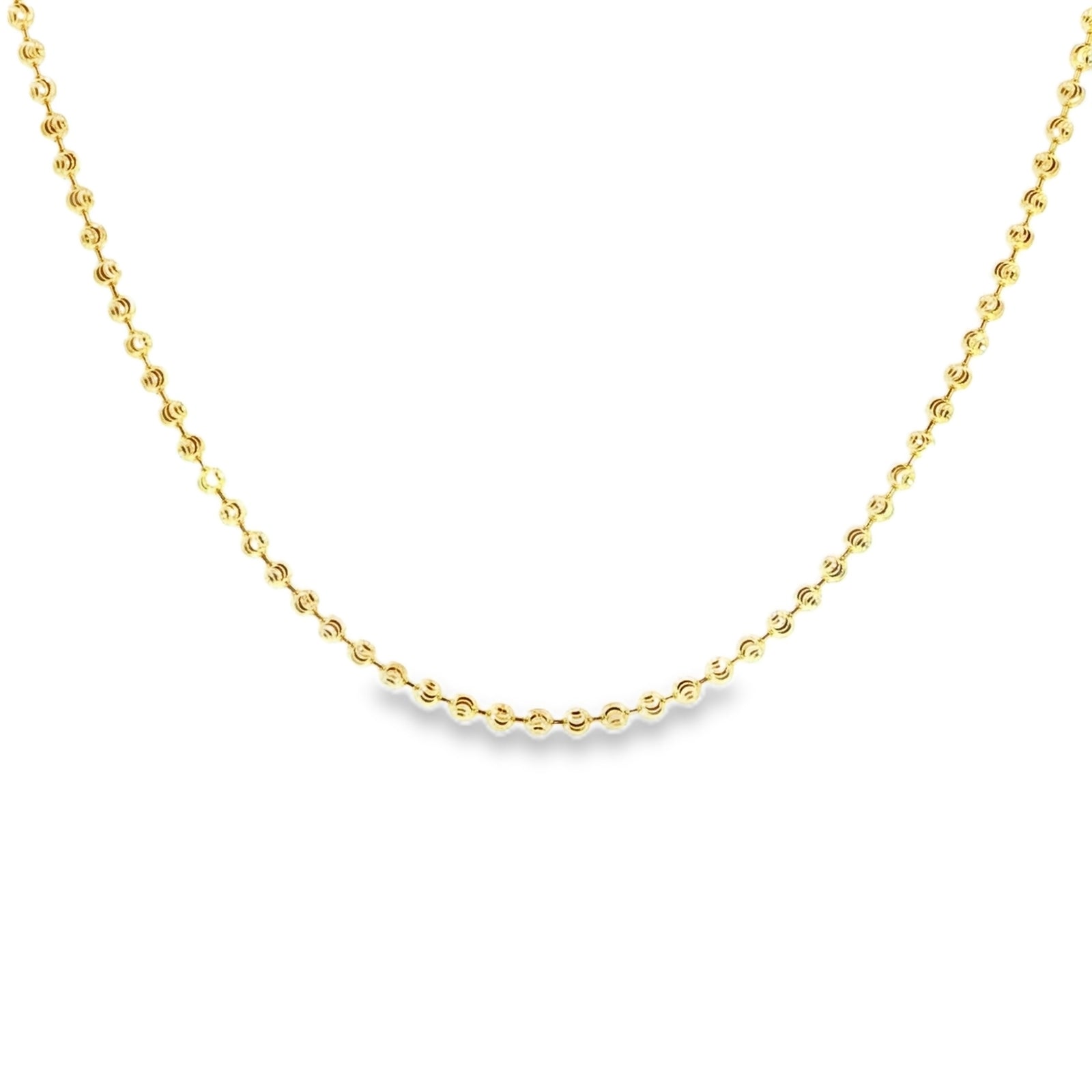 14K Yellow Gold Diamond-Cut Beaded Station Necklace 3.4MM