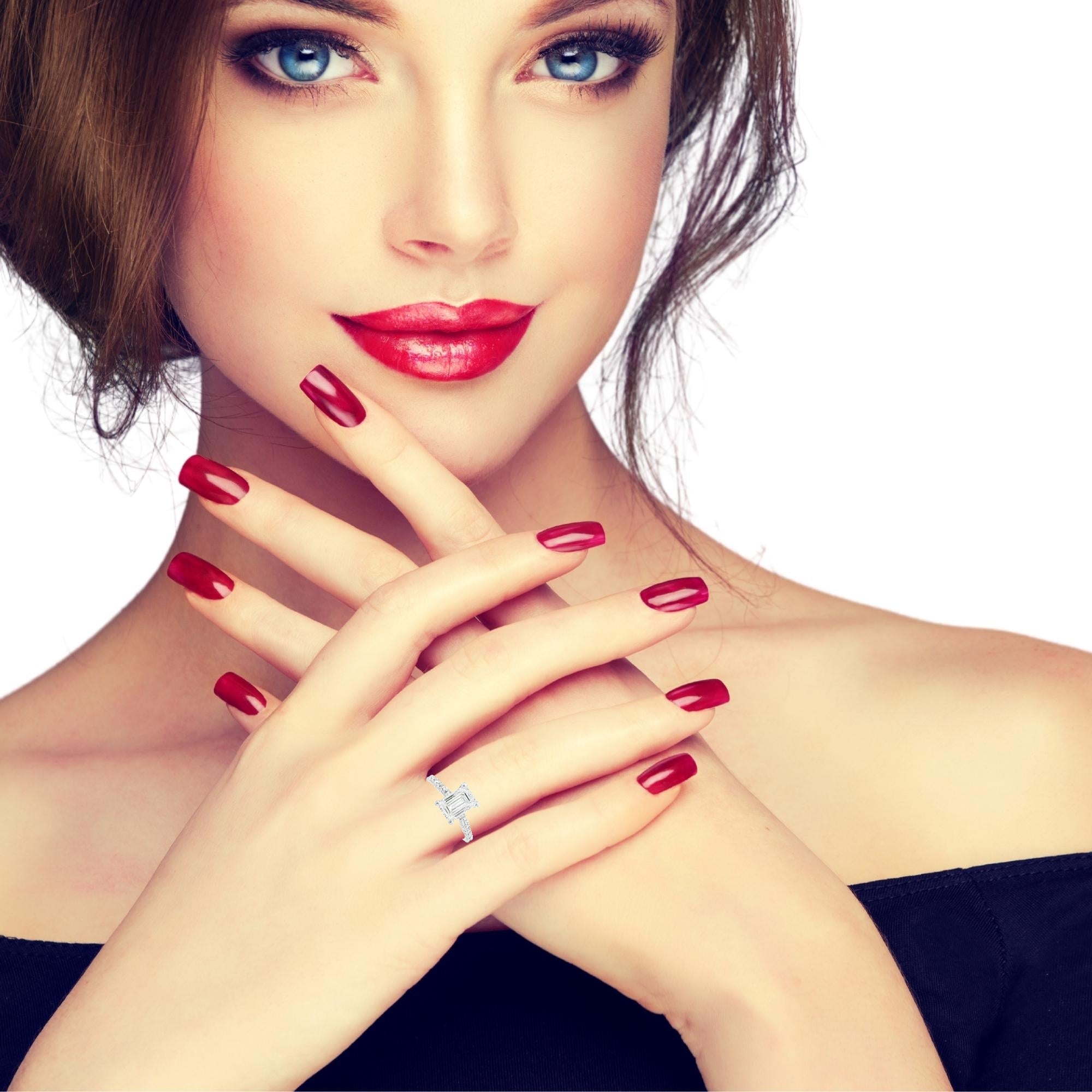 14K White Gold Emerald-Cut Lab Diamond Engagement Ring – 2.5ctw