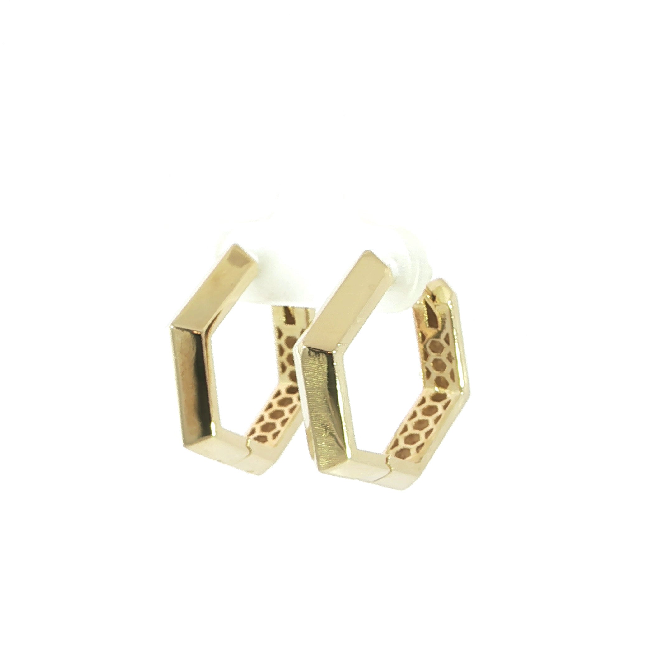14K Yellow Gold Hexagon Hoop Earrings - 16MM