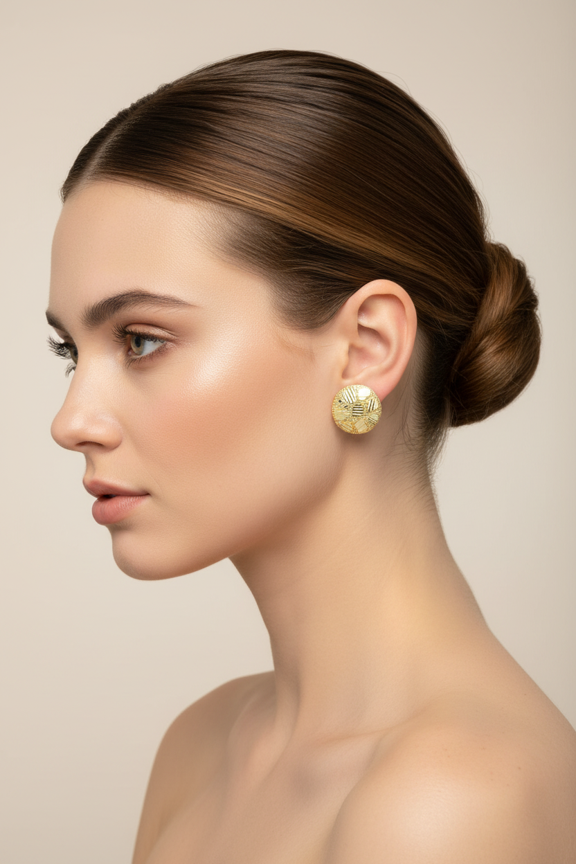 14K Yellow Gold Large Round Nugget Earrings