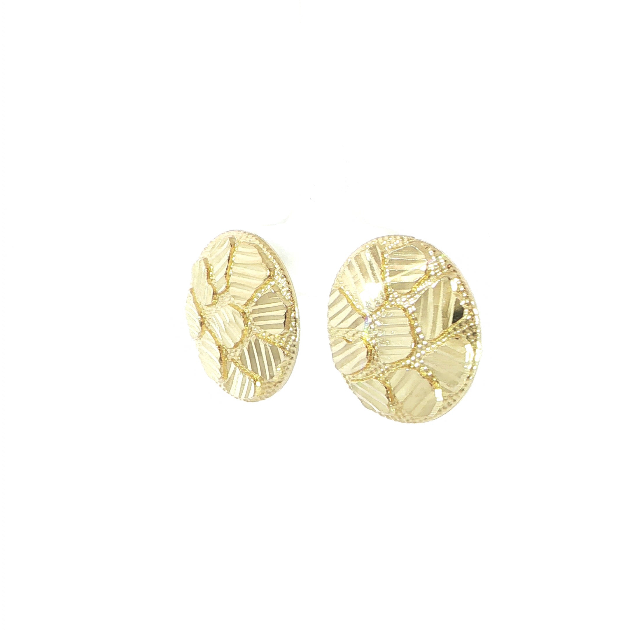14K Yellow Gold Round Nugget Earrings