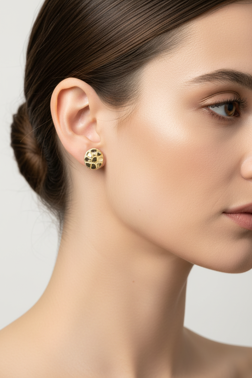 14K Yellow Gold Round Nugget Earrings - 12MM