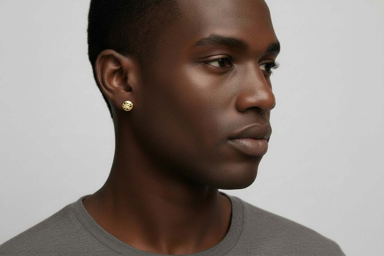 14K Yellow Gold Round Nugget Earrings - 10MM