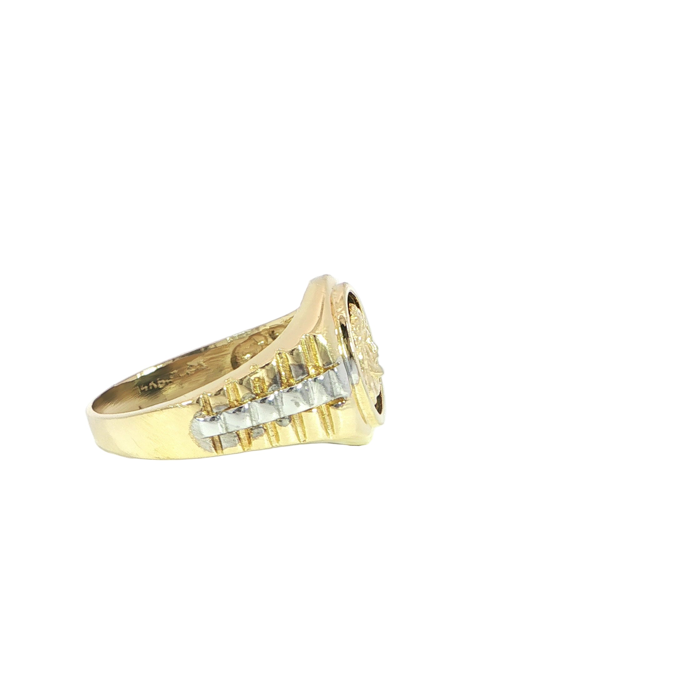 14K Two-Tone Yellow Gold Onyx Ring – 15mm Top Width