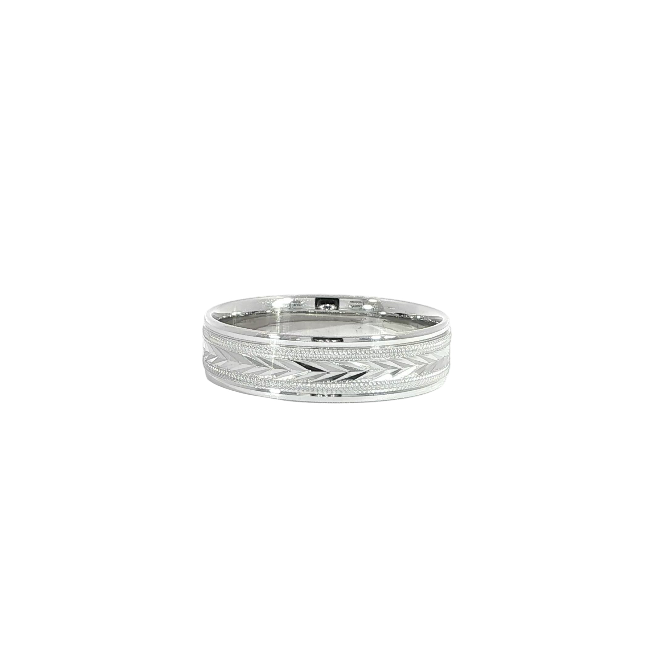 14K White Gold Solid Band with Design – 6mm
