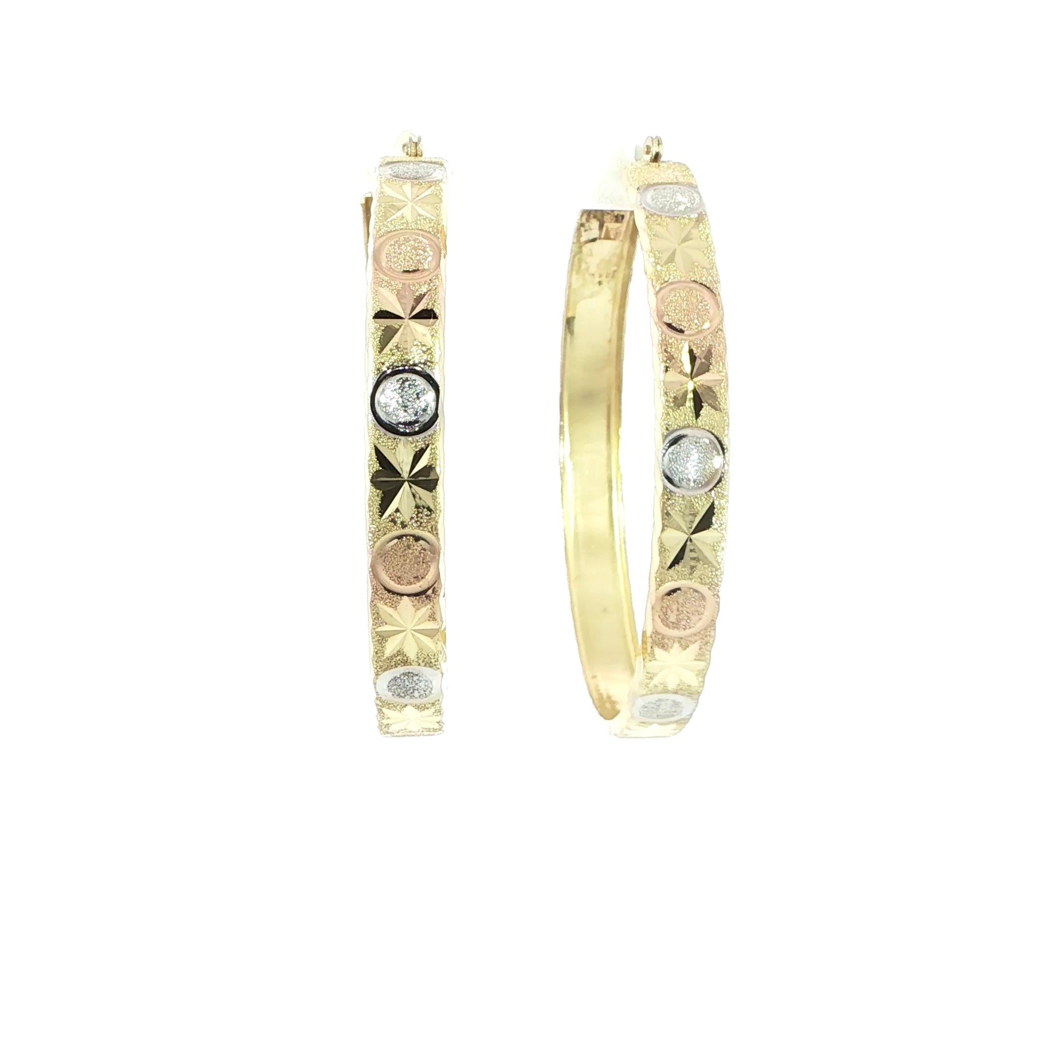 14K Tri-Color Textured Hoop Earrings