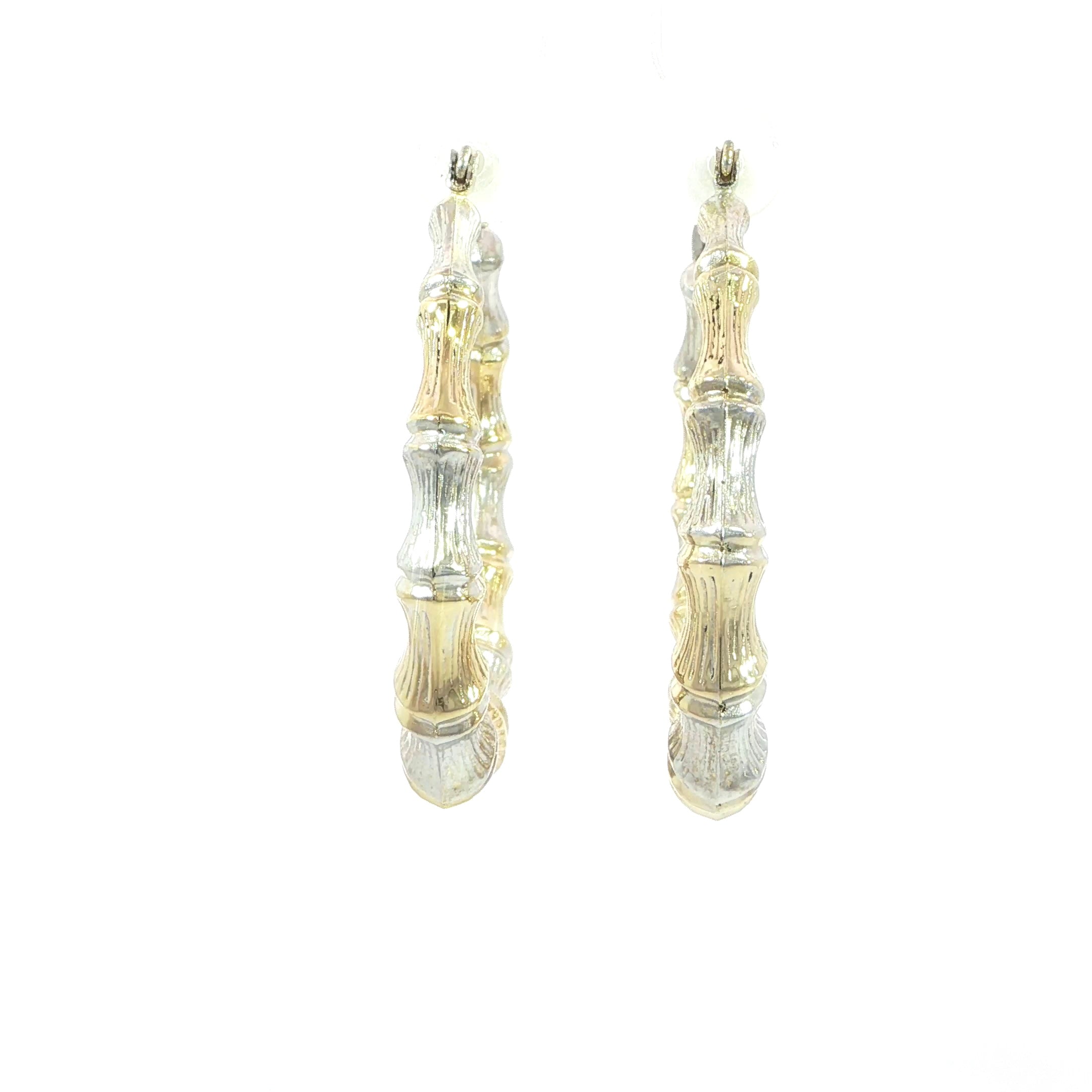 14K Two-Tone Bamboo Textured Hoop Earrings - 31 MM