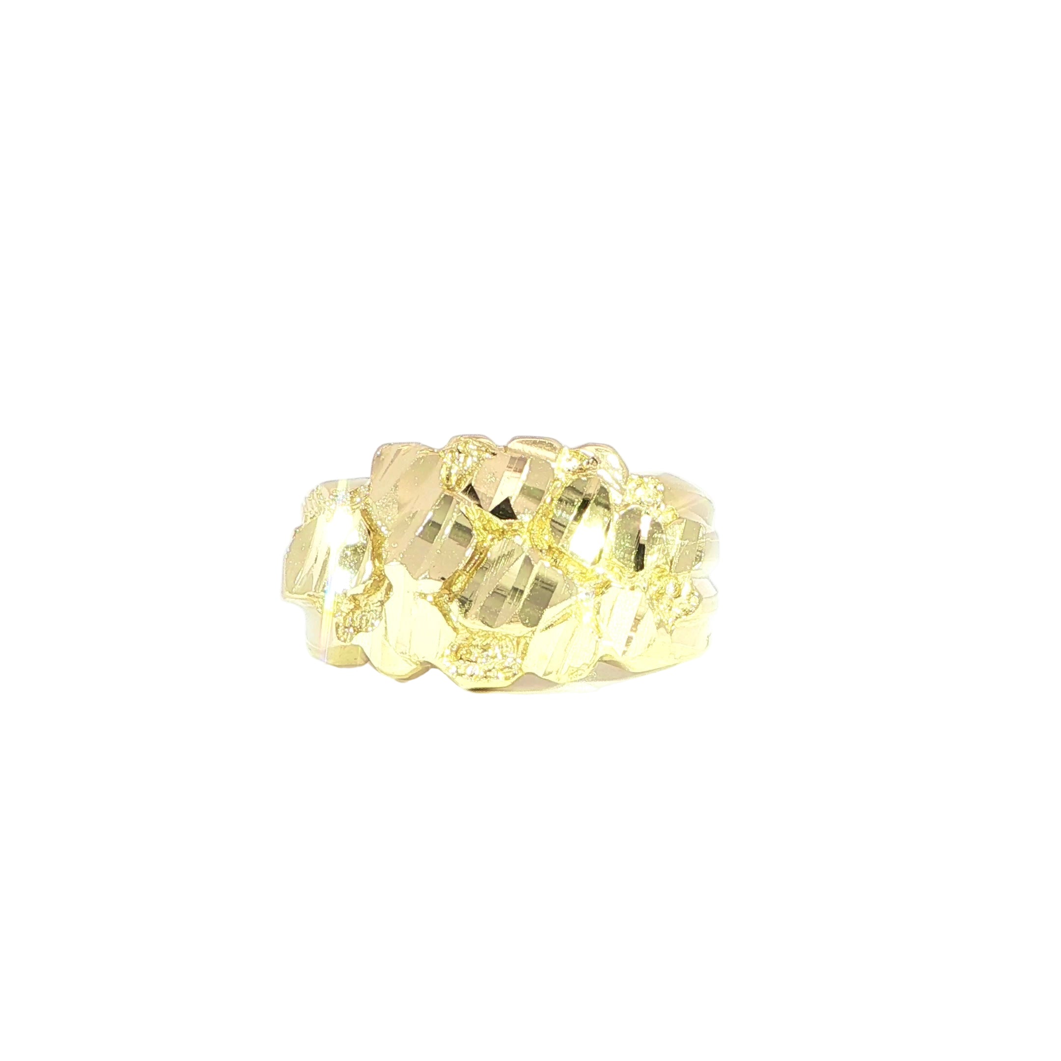 14K Yellow Gold Wide Diamond-Cut Nugget Ring 13MM