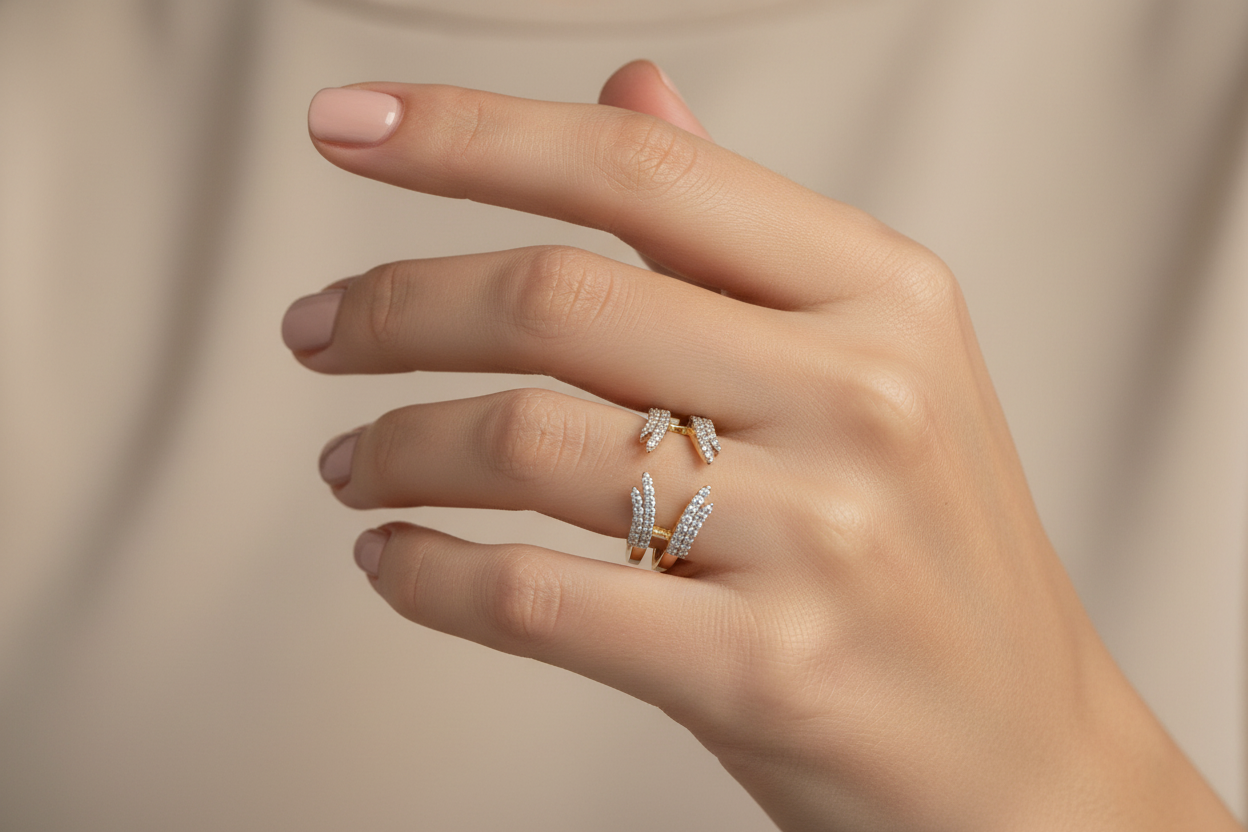 14K gold double row diamond ring enhancer with lab-grown diamonds, open wrap design 0.41 CTW