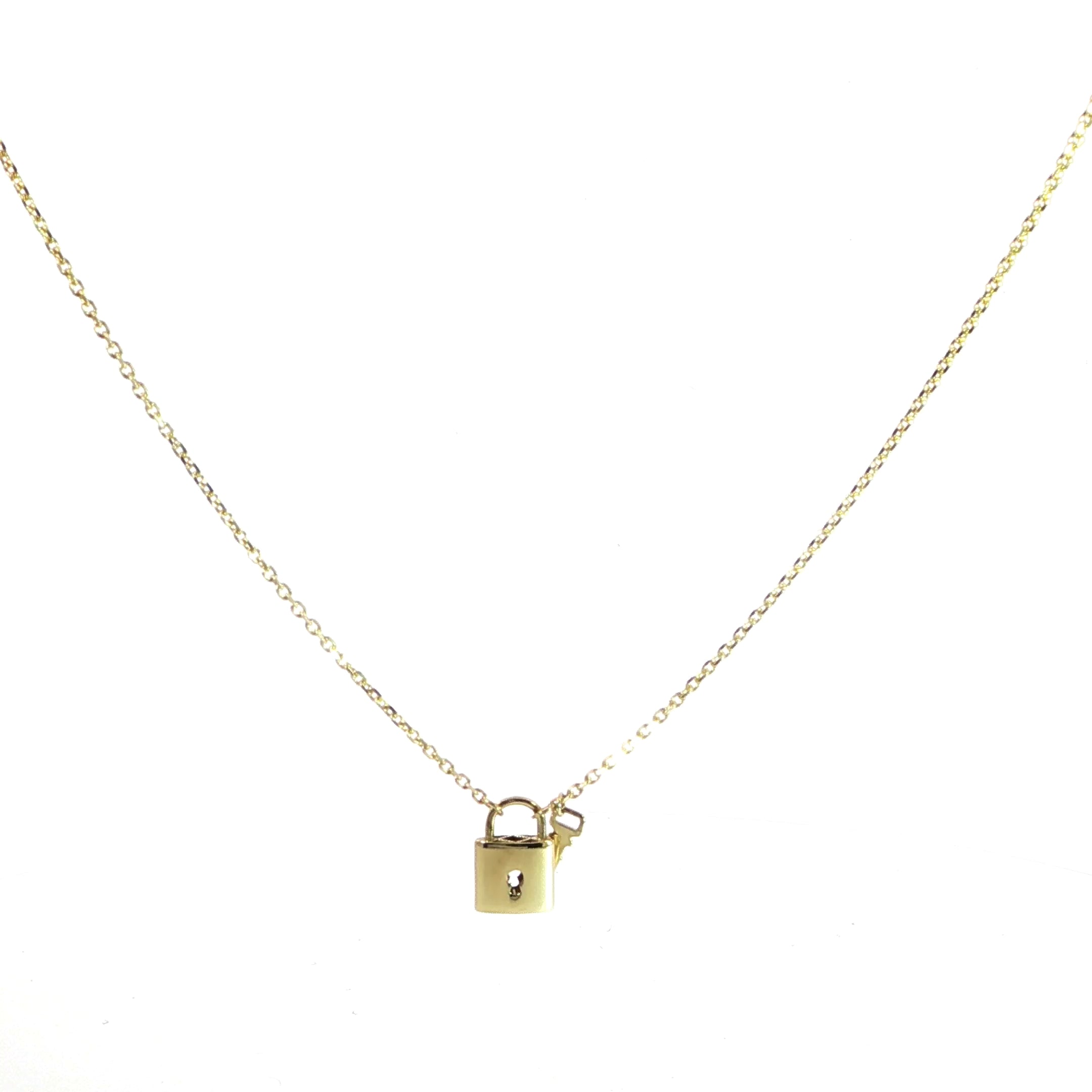 14K yellow gold lock and key necklace with cable link chain