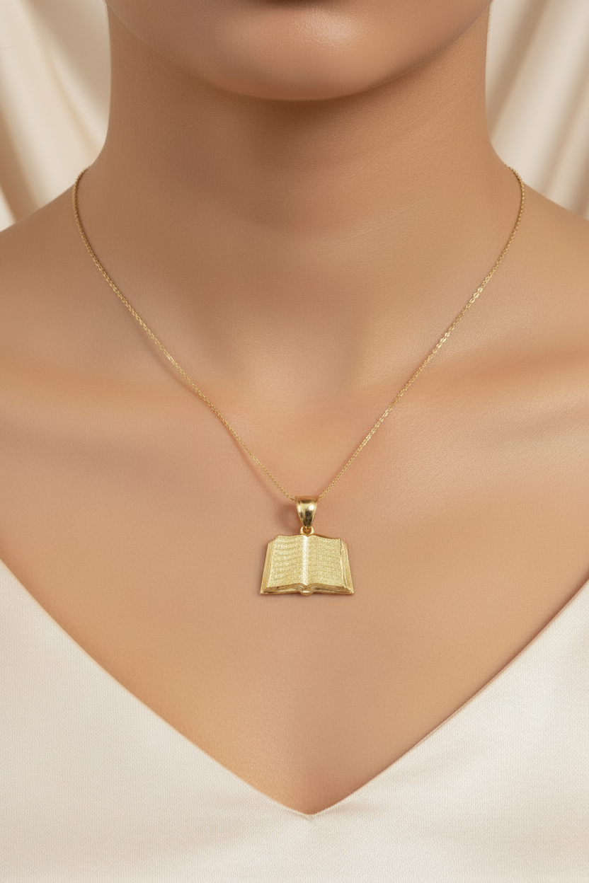 14K Yellow Gold Open Book Lord's Prayer Pendant