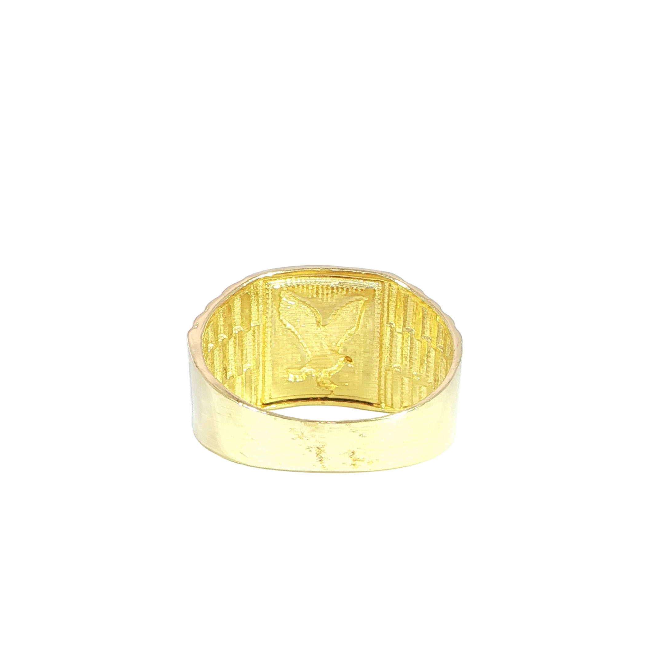 14K gold statement ring with engraved eagle centerpiece back