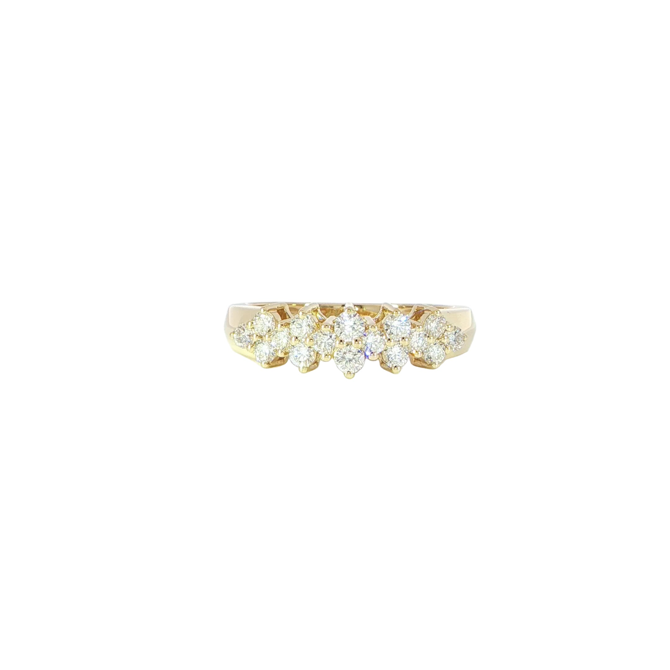 14K yellow gold round diamond cluster fashion ring