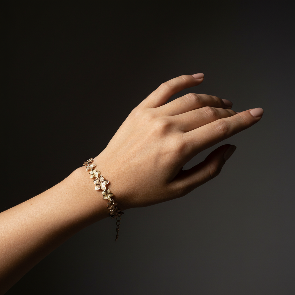 Hawaiian plumeria flower bracelet in 14K yellow white and rose gold
