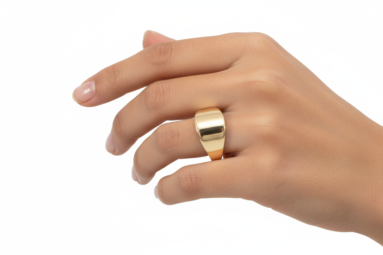 Model Wearing 14K Yellow Gold High Polish Dome Ring