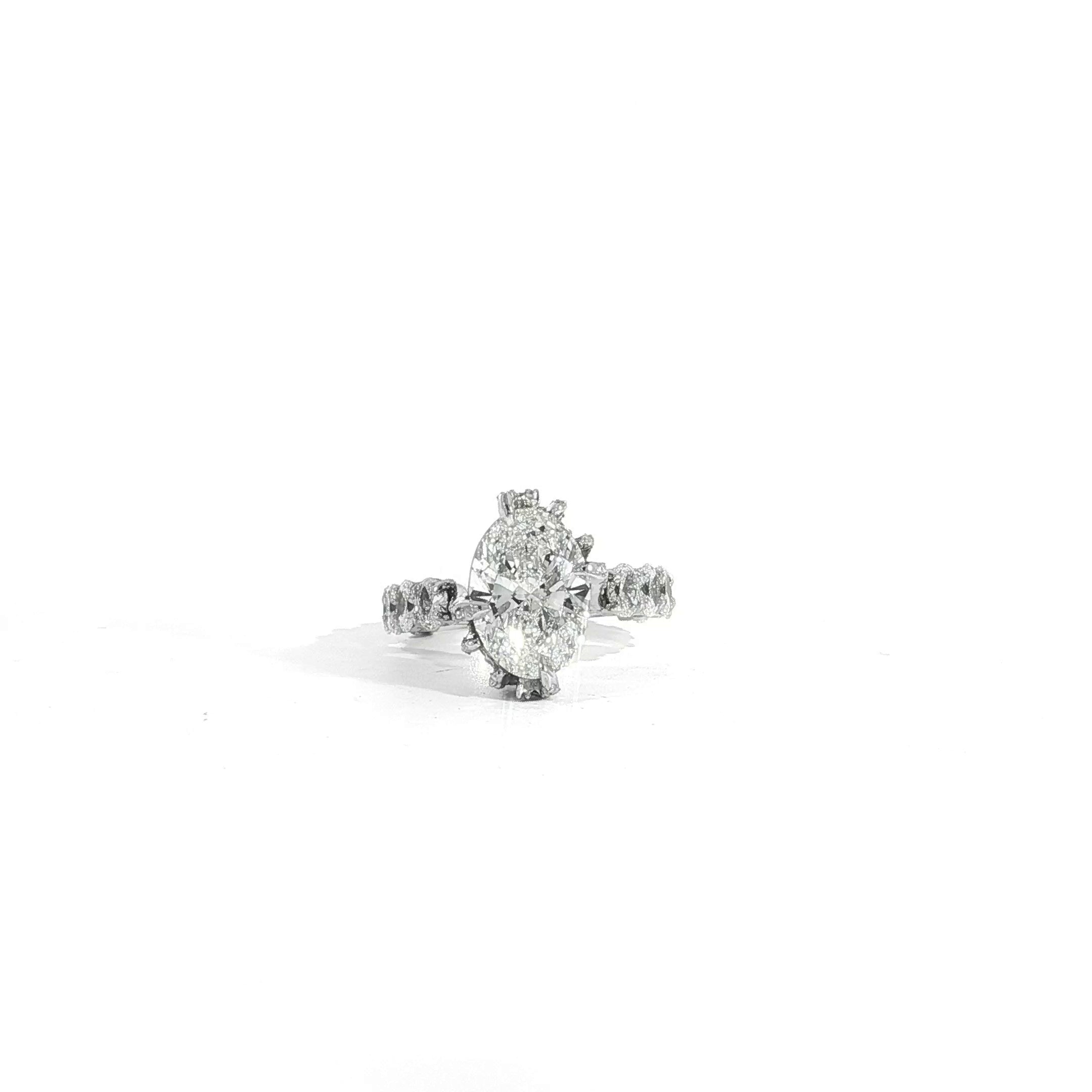14K yellow gold oval lab-grown diamond engagement ring with branch-inspired setting