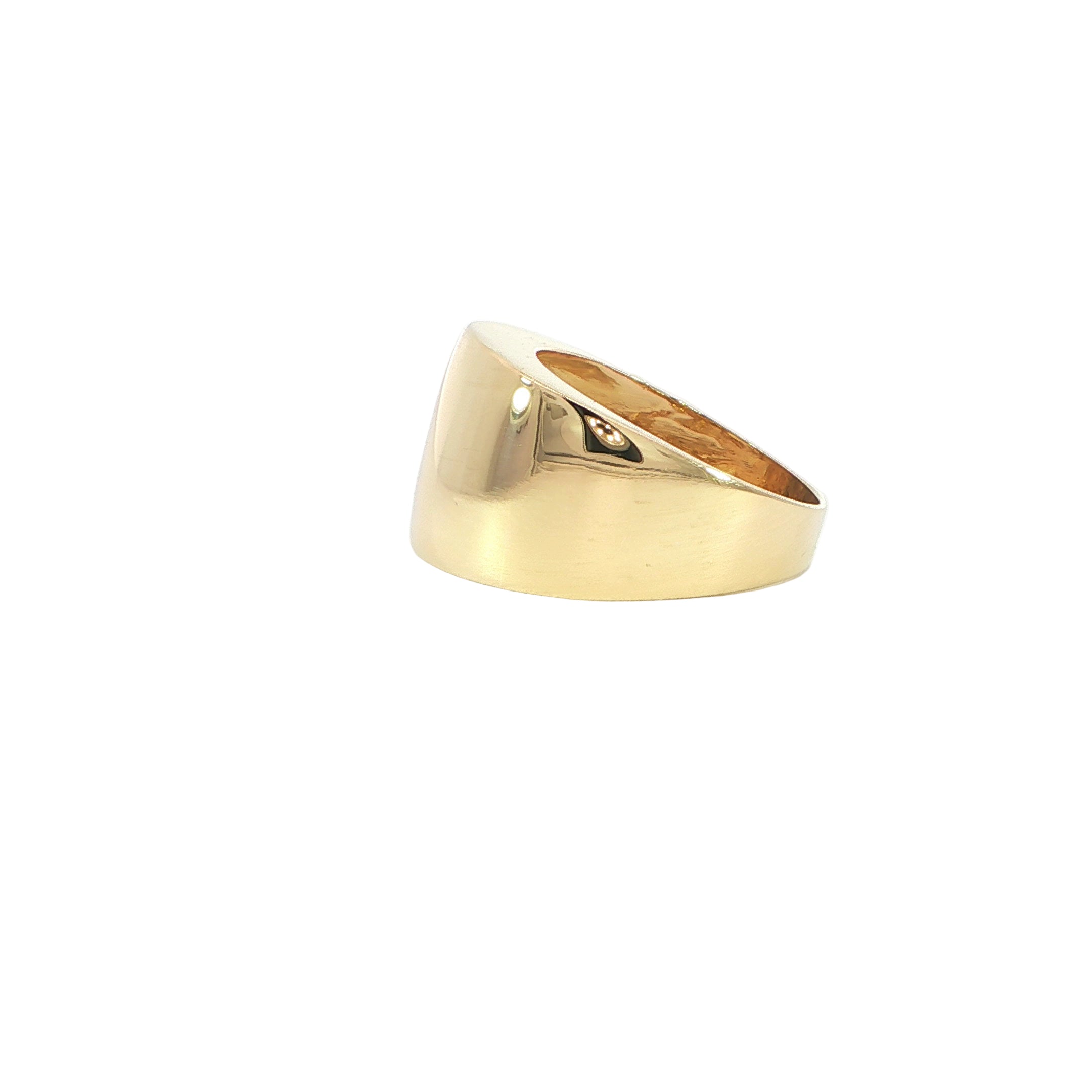 Side of bold 14K yellow gold high polish dome ring