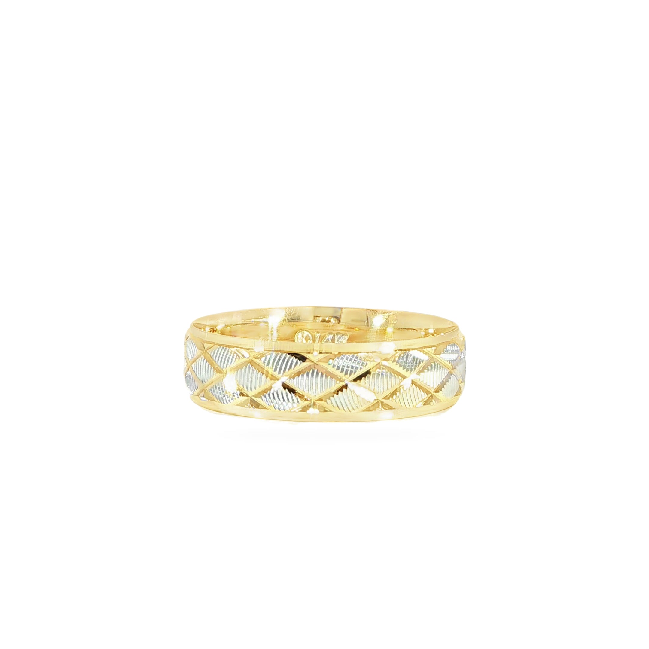 14K Two-Tone Criss-Cross Engraved Wedding Band 6mm