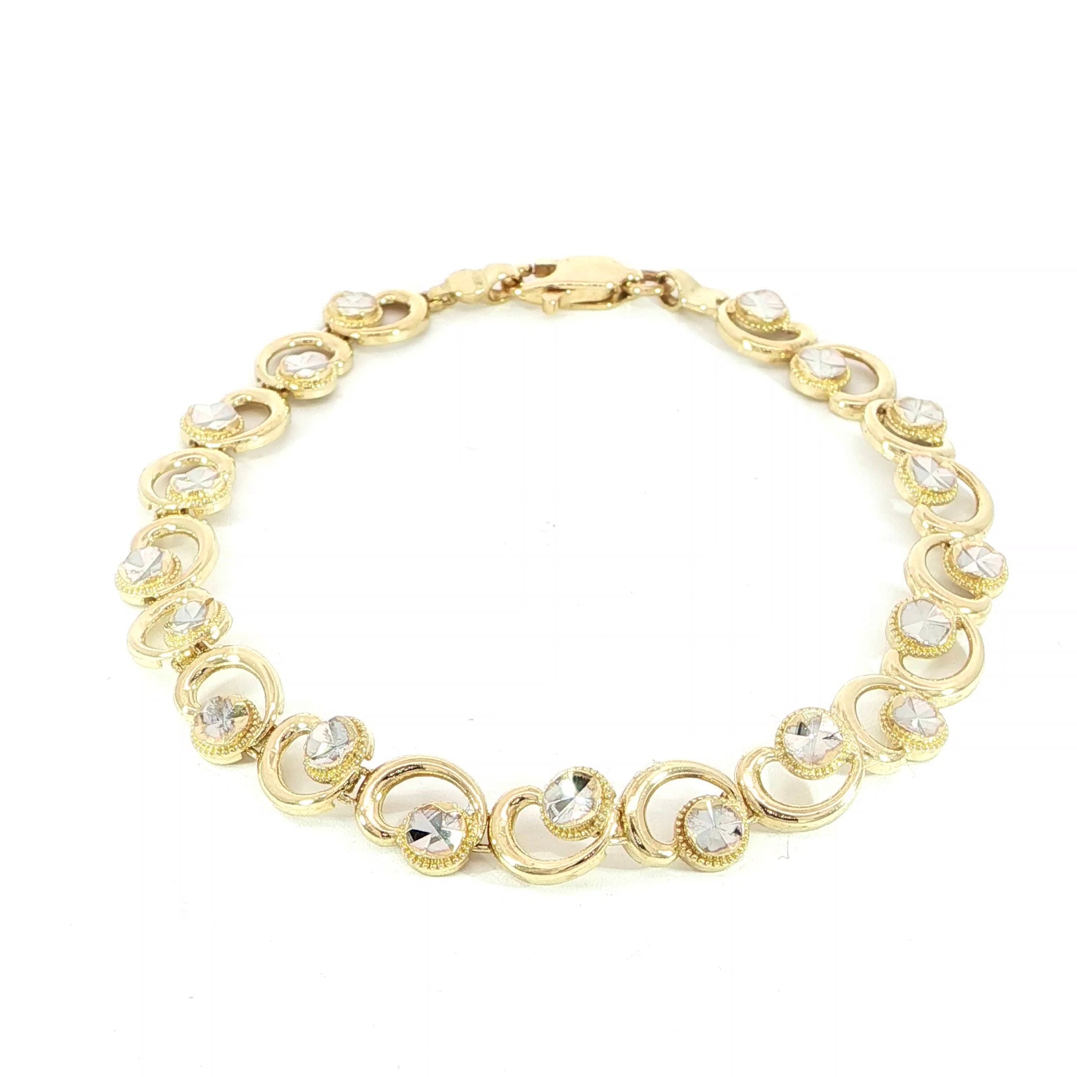 14K two-tone gold diamond-cut circle link bracelet