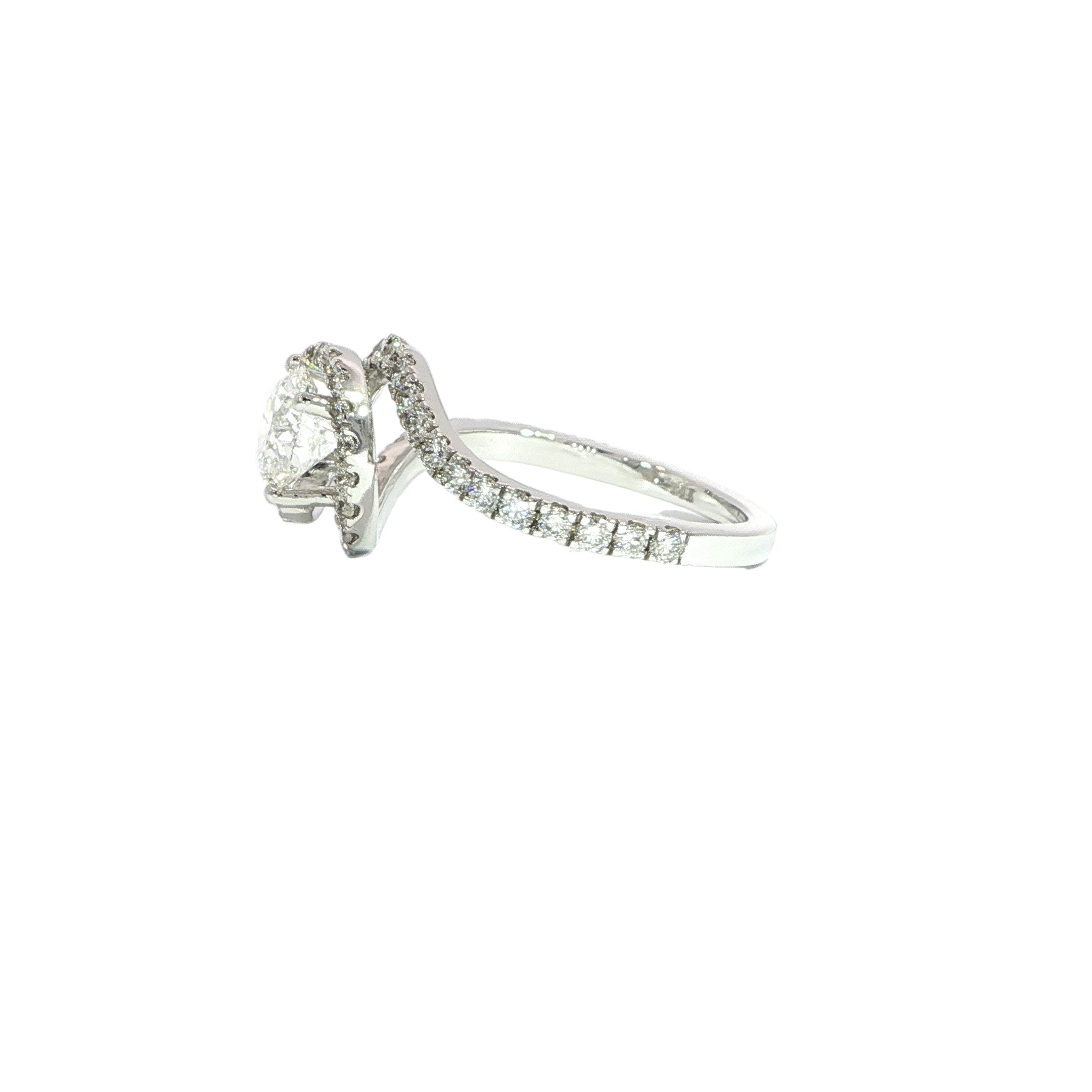 Round 1 carat lab diamond bypass engagement ring in white gold