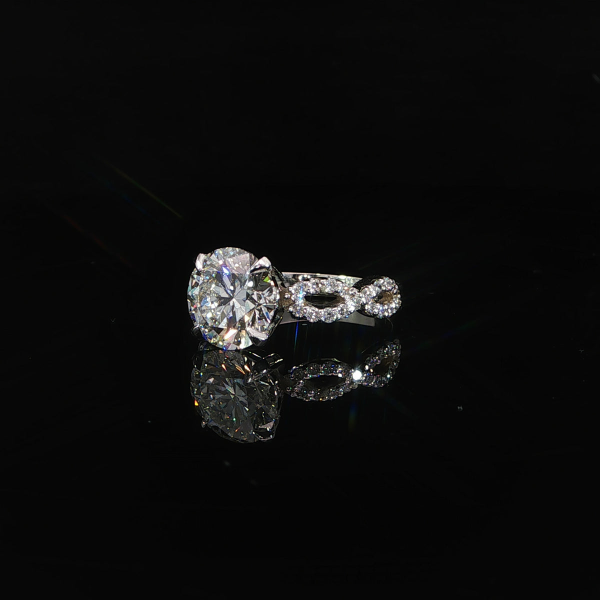 14K white gold lab-grown round diamond infinity twist engagement ring
