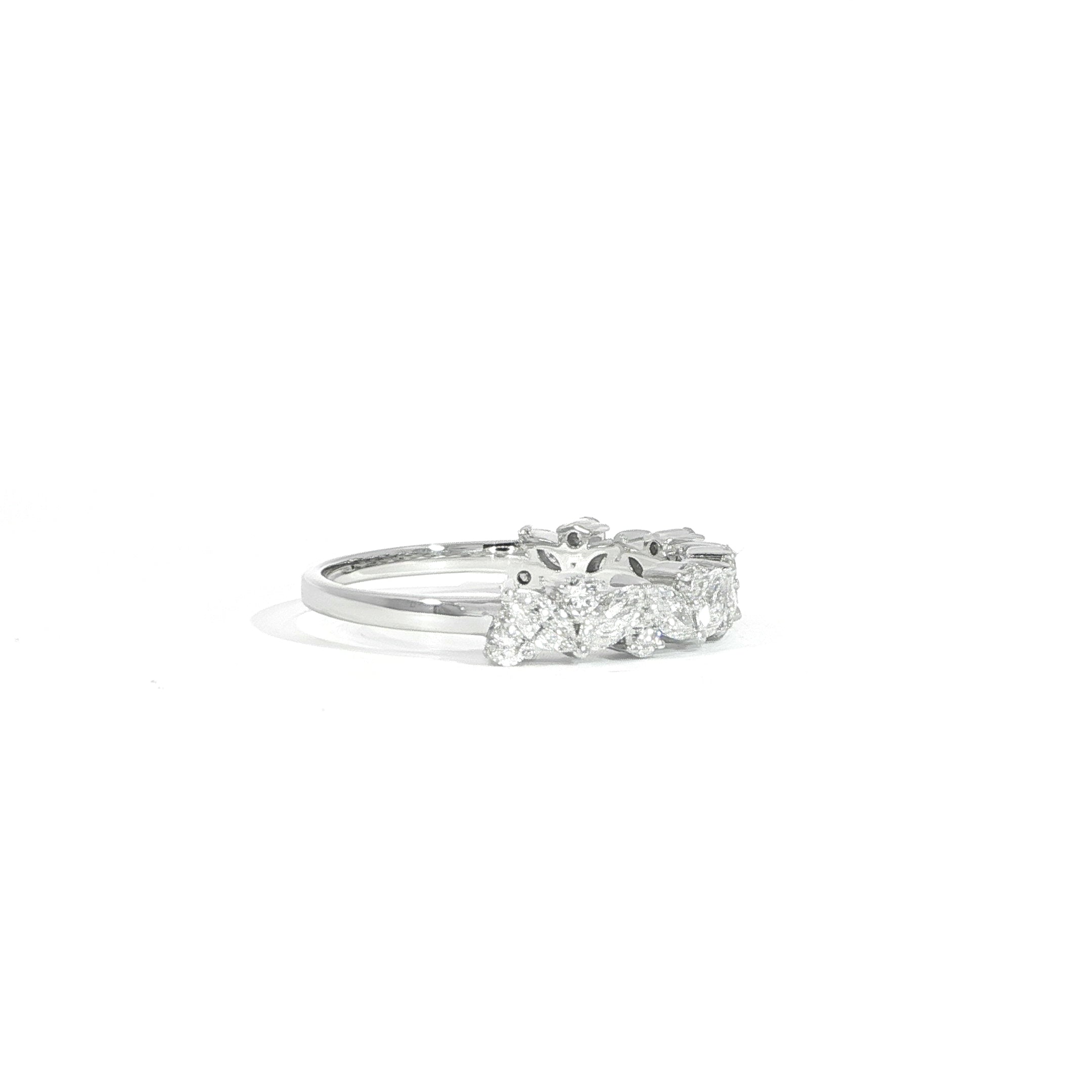 Side view of marquise and round diamond ring