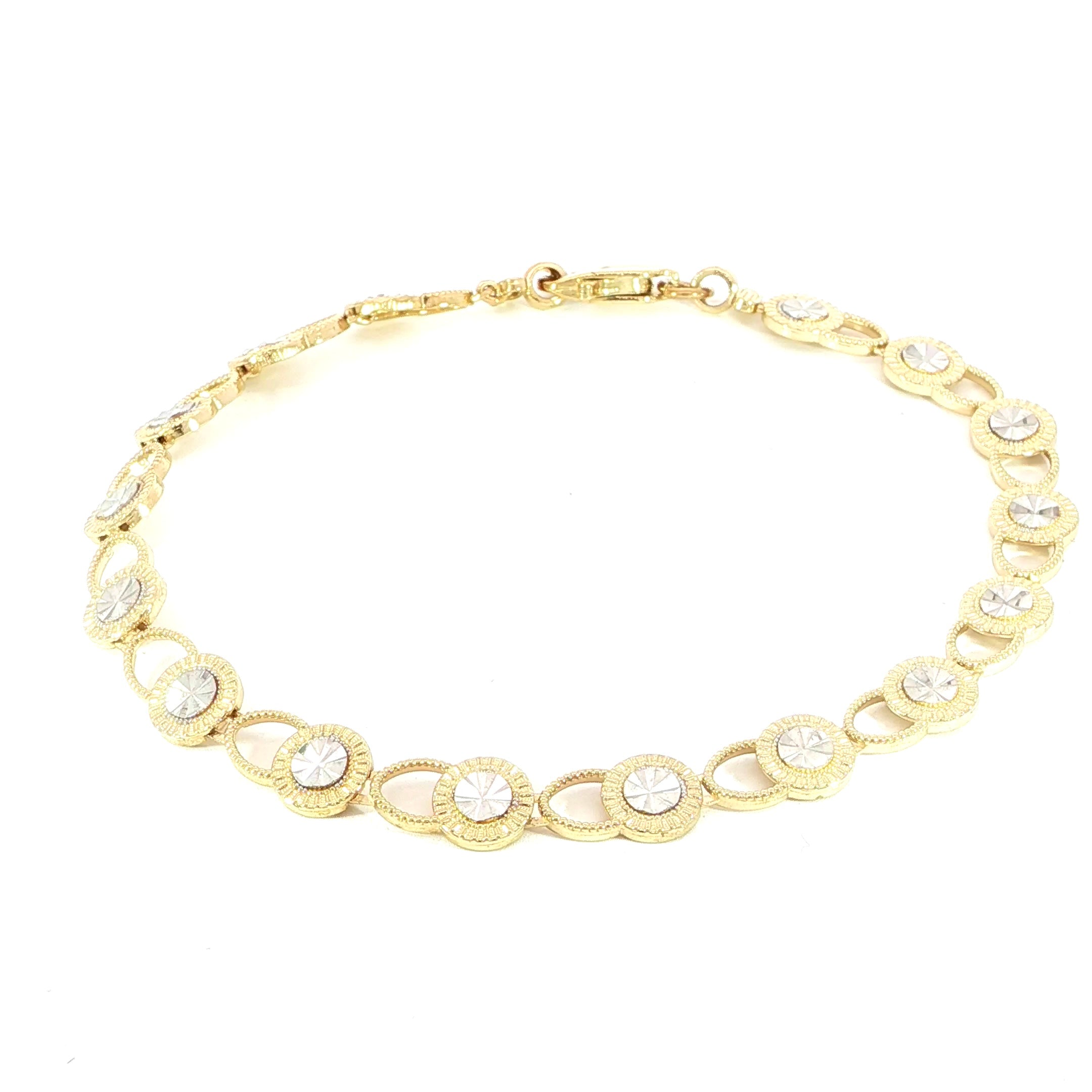 14K yellow gold diamond-cut disk link bracelet